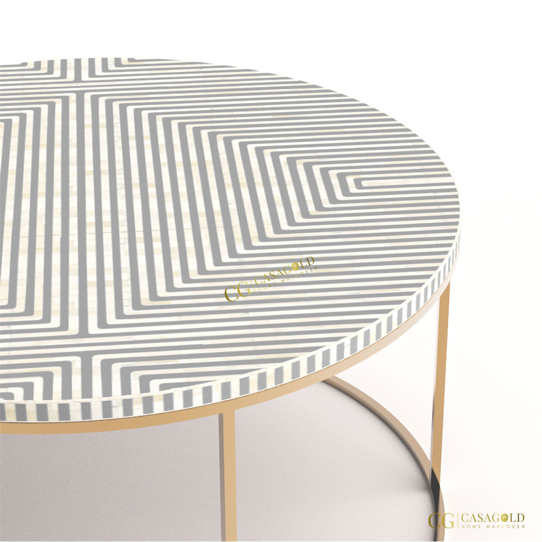 Designer round coffee table with inlay art