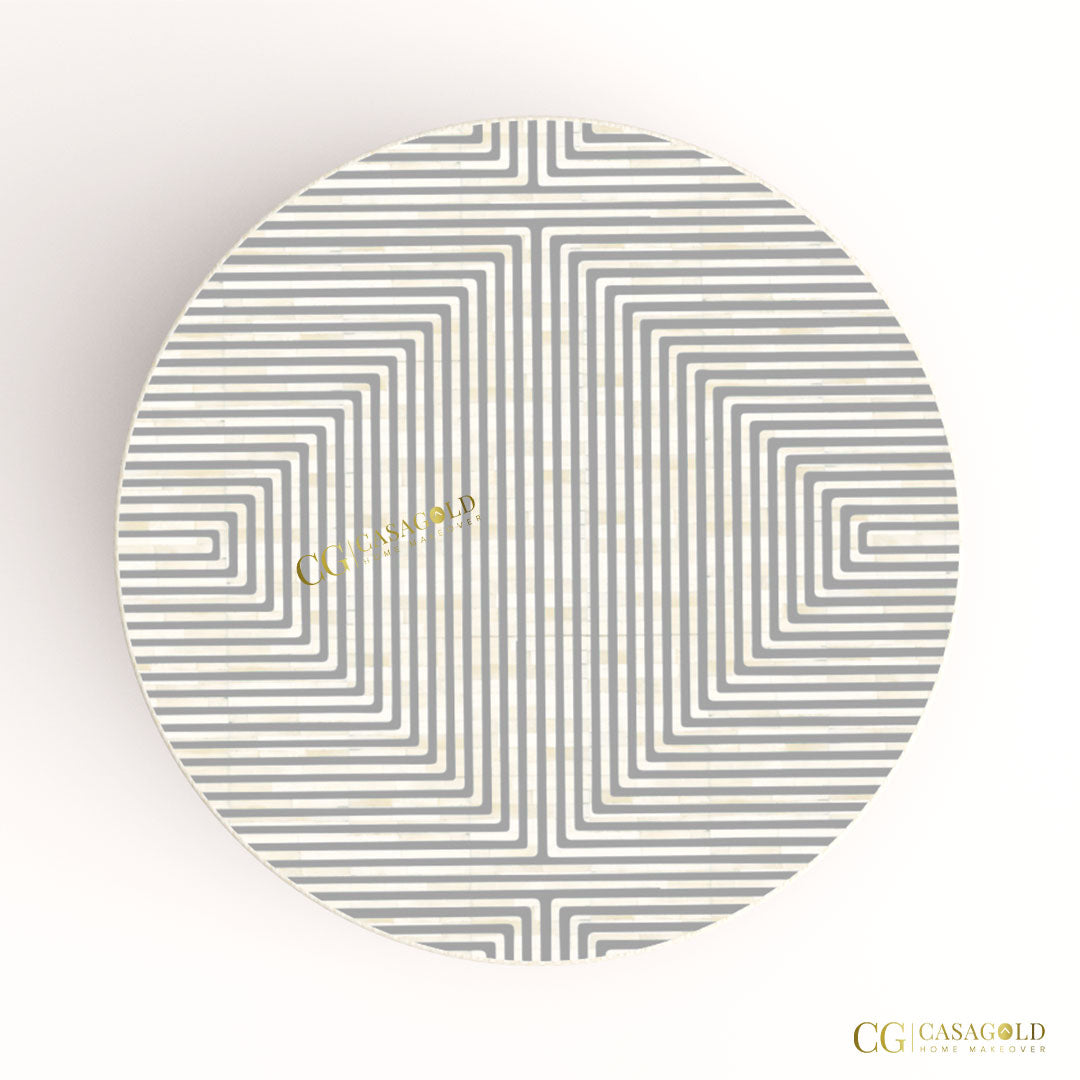 Round marble and bone inlay coffee table