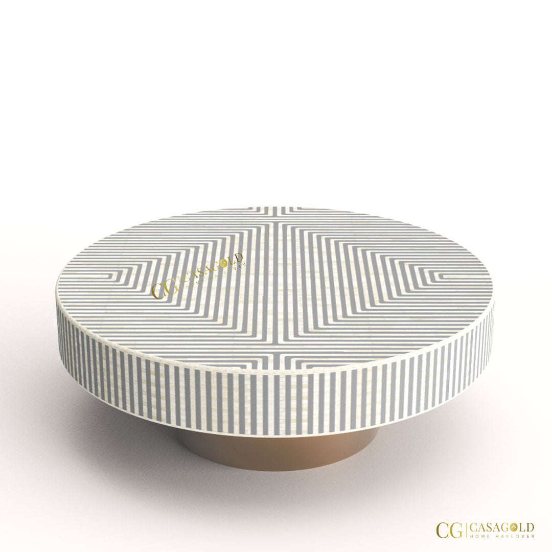 Round marble and bone inlay coffee table