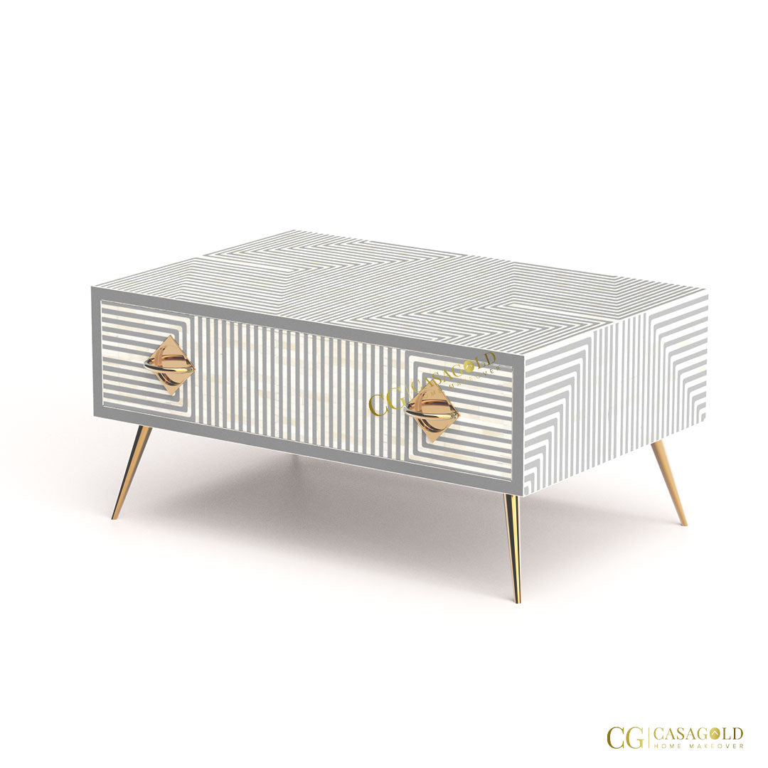 White Bone Inlay Rectangular Table for Contemporary Homes