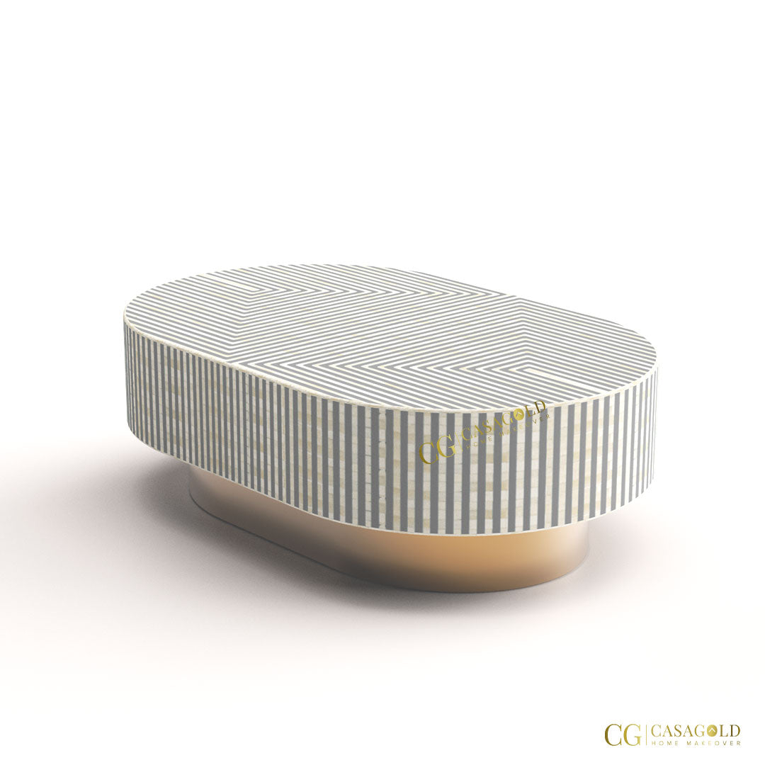 Striped Inlay Oval Shape Coffee Table