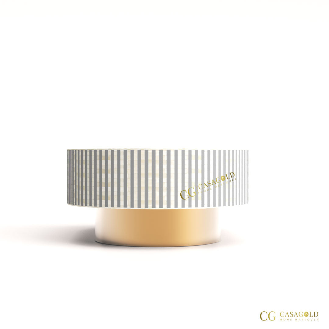 Striped Inlay Oval Shape Coffee Table