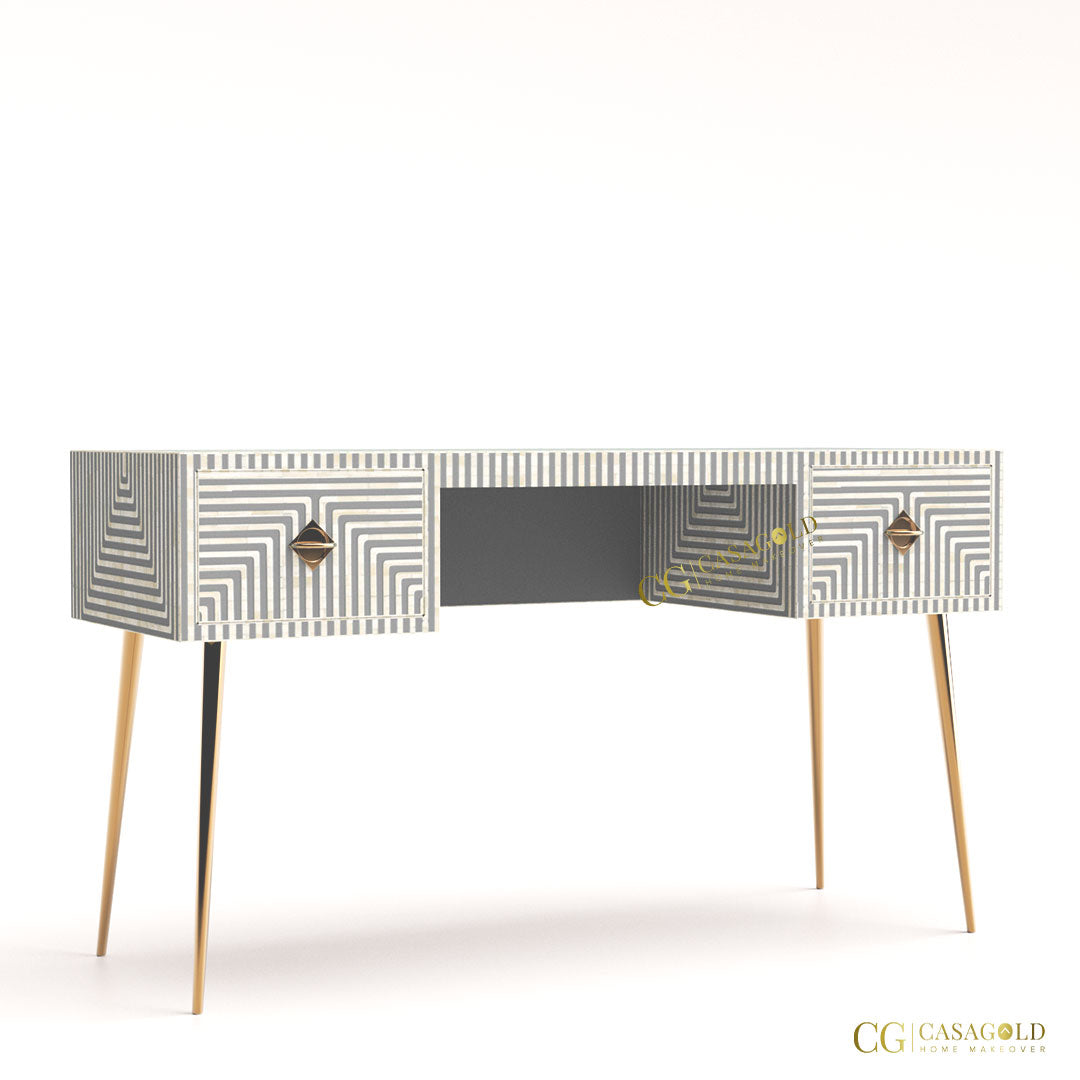 Grey and Gold Bone Inlay Executive Desk