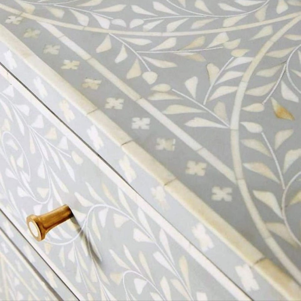 Grey and white bone inlay sideboard with timeless appeal.
