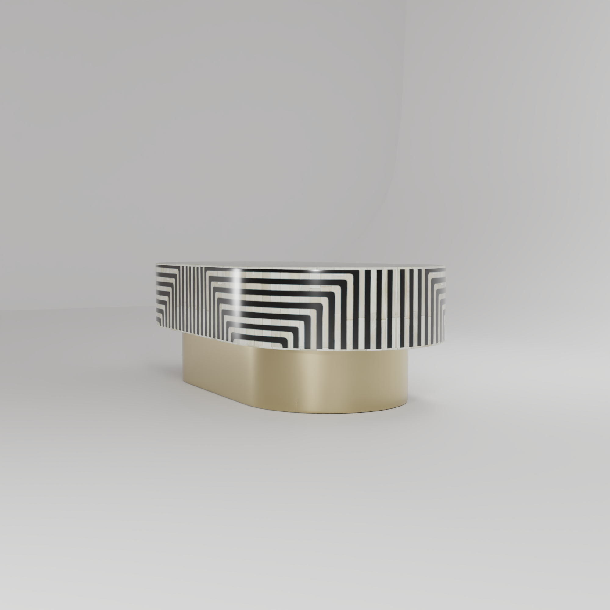 Harmony Oval Luxe Coffee Table – Linear Inlay with Gold Base