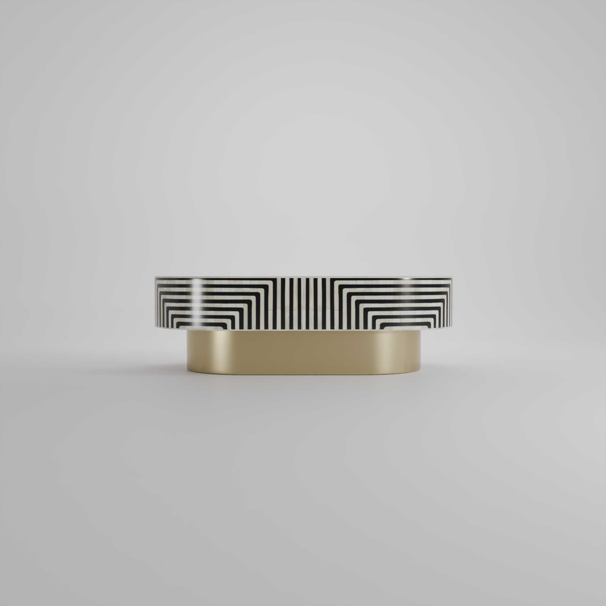 Harmony Oval Luxe Coffee Table – Linear Inlay with Gold Base