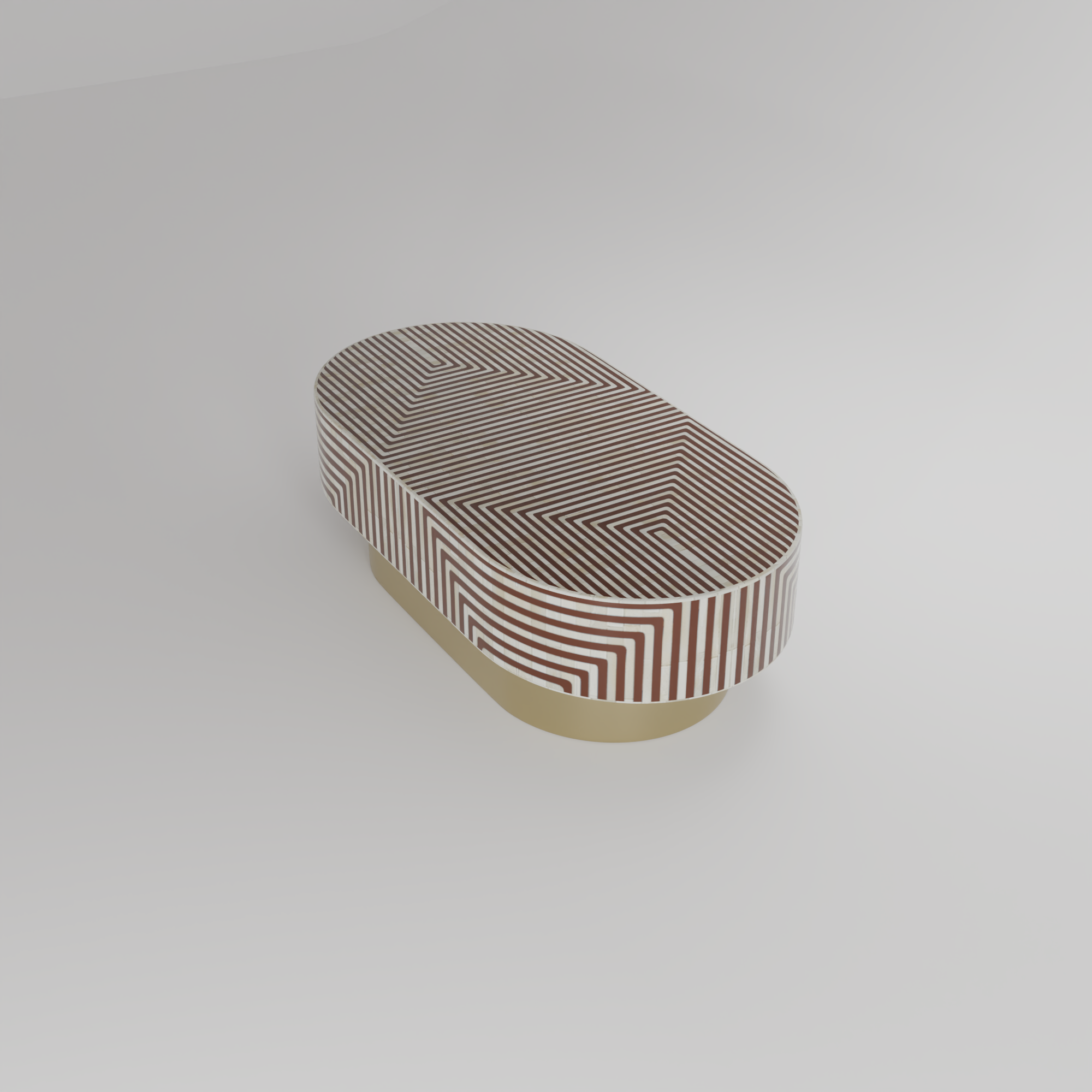 Harmony Oval Luxe Coffee Table – Linear Inlay with Gold Base