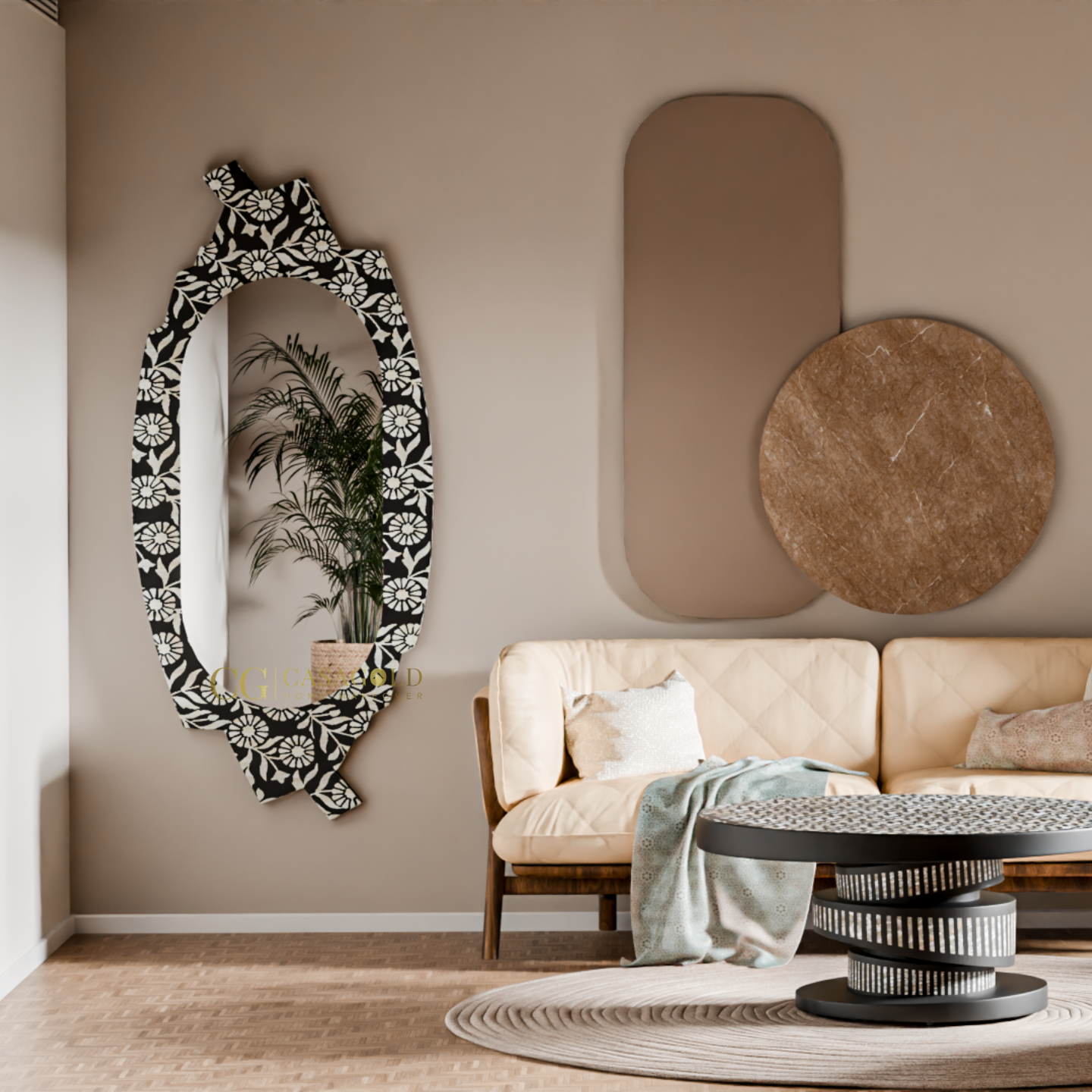 Decorative mirror with bold abstract frame design