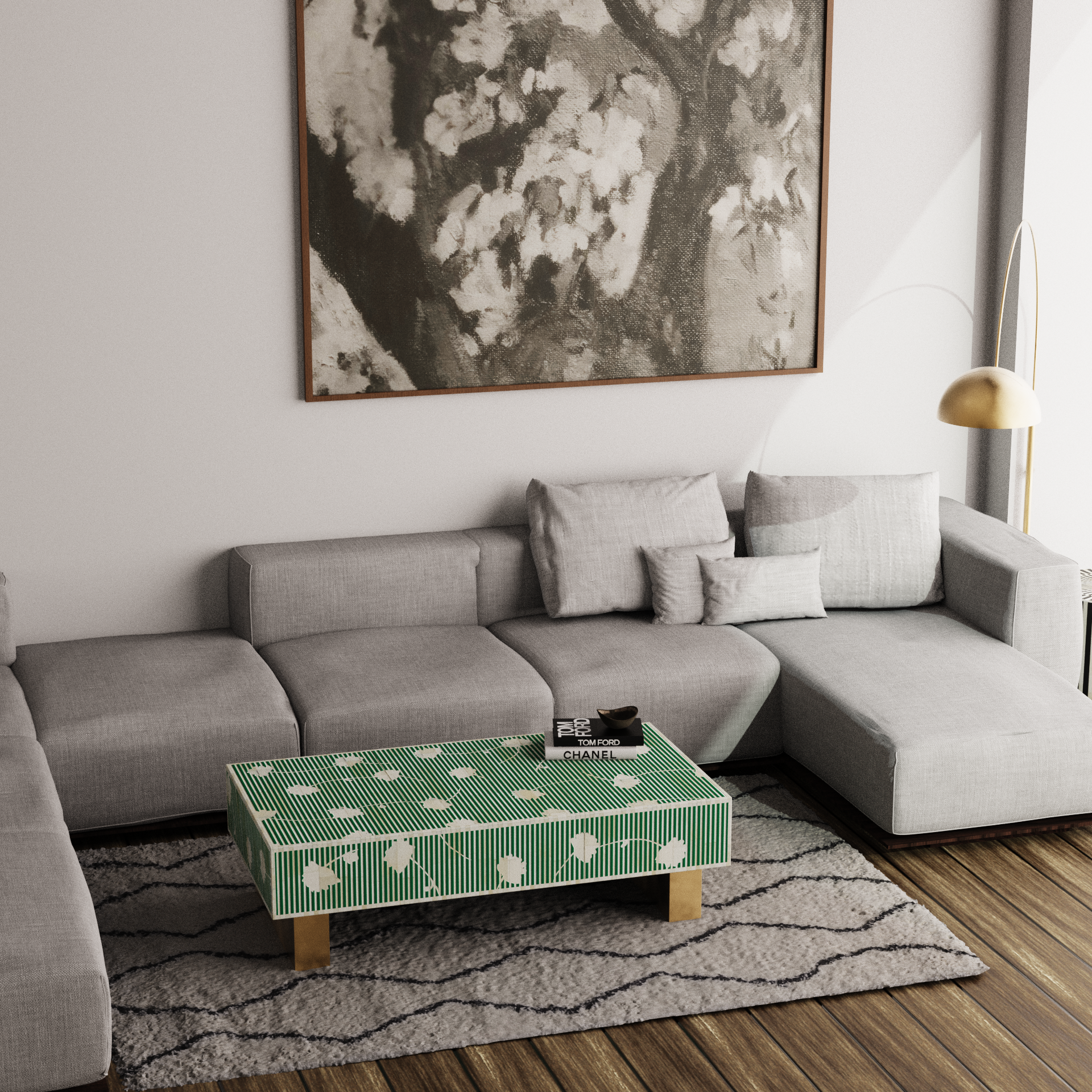 Handcrafted Black Bone Inlay Rectangular Coffee Table