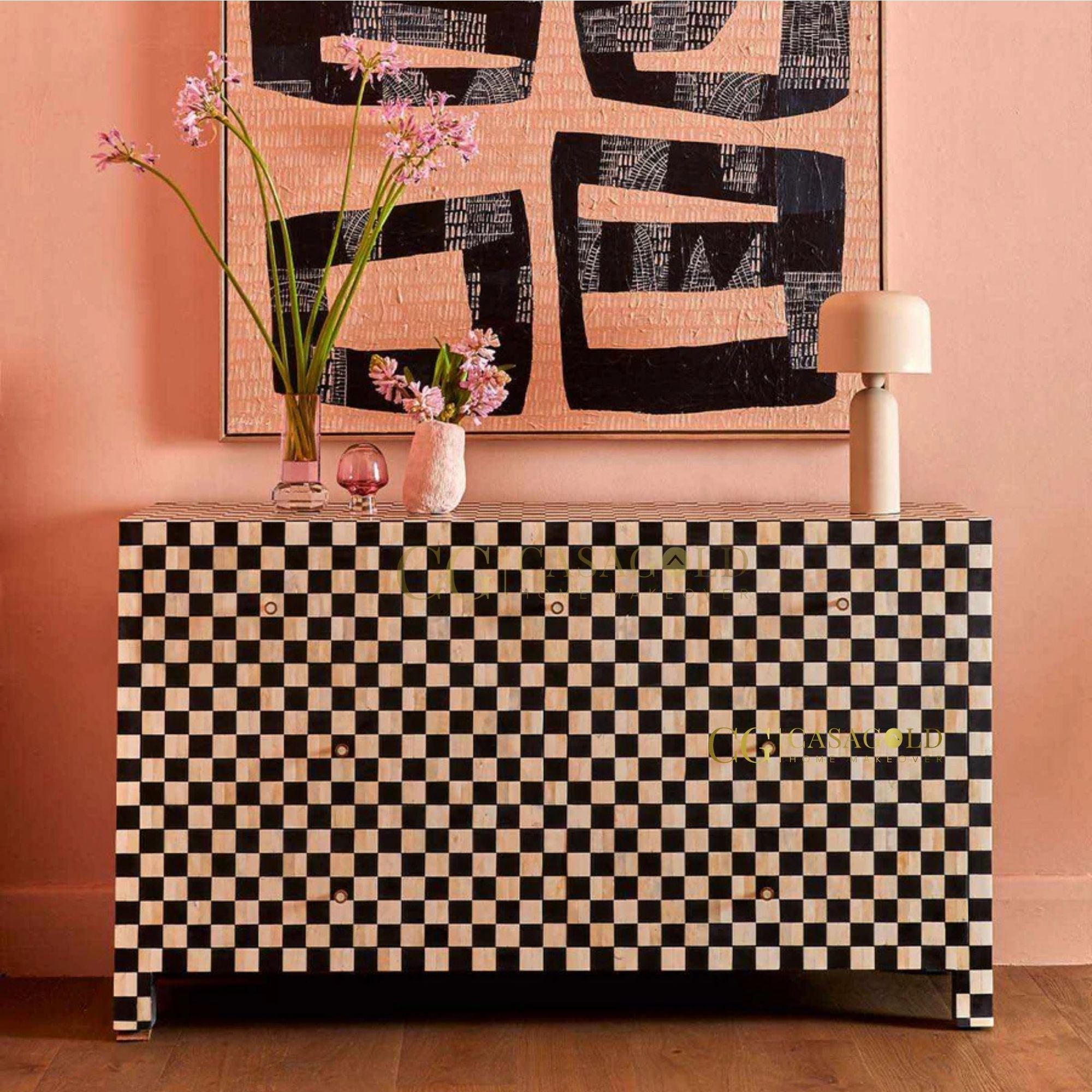 Elegant bone inlay storage cabinet with intricate design
