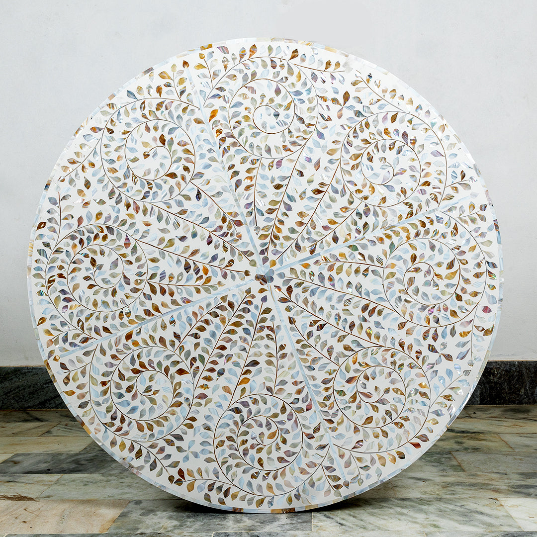 Handcrafted Bone Inlay Coffee Table - Round