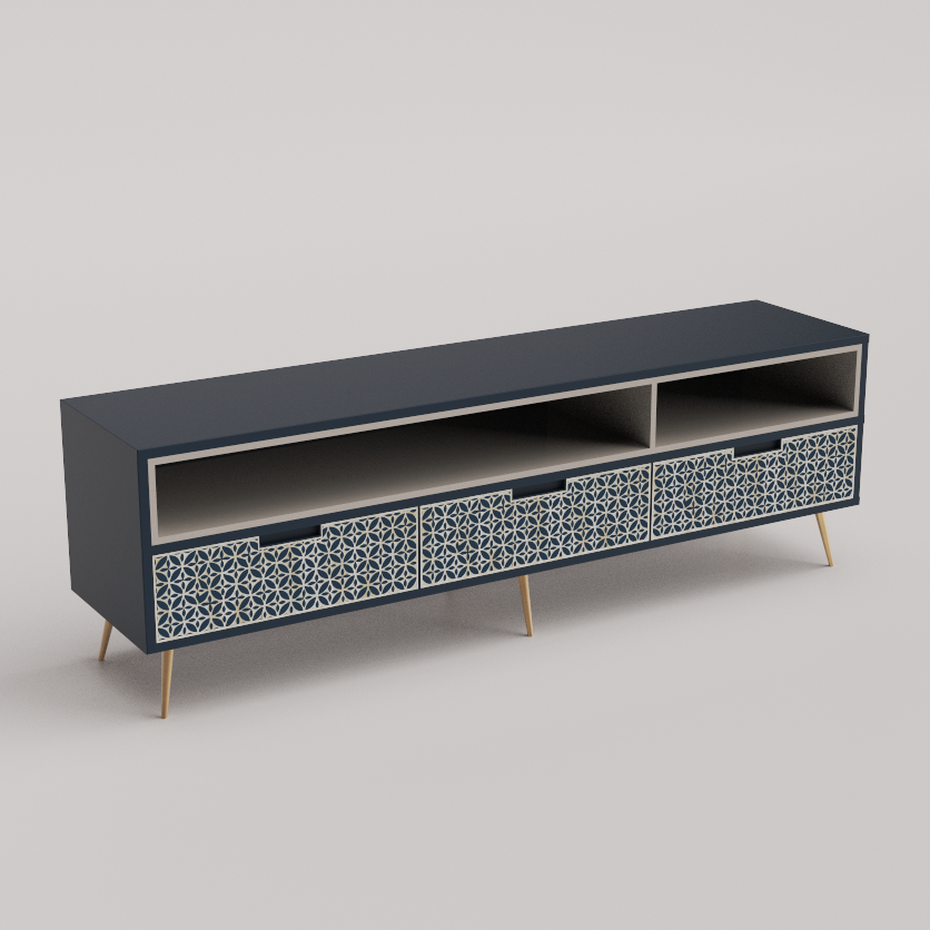 Handcrafted Bone Inlay Media Cabinet