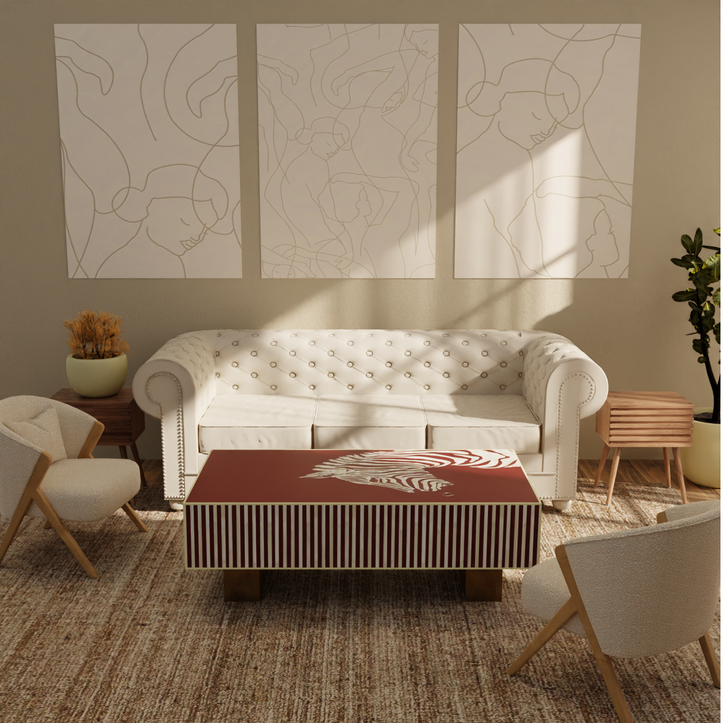 Handcrafted Bone Inlay Rectangular Coffee Table