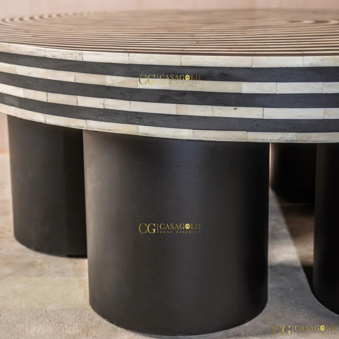 Round table handmade with bone inlay design