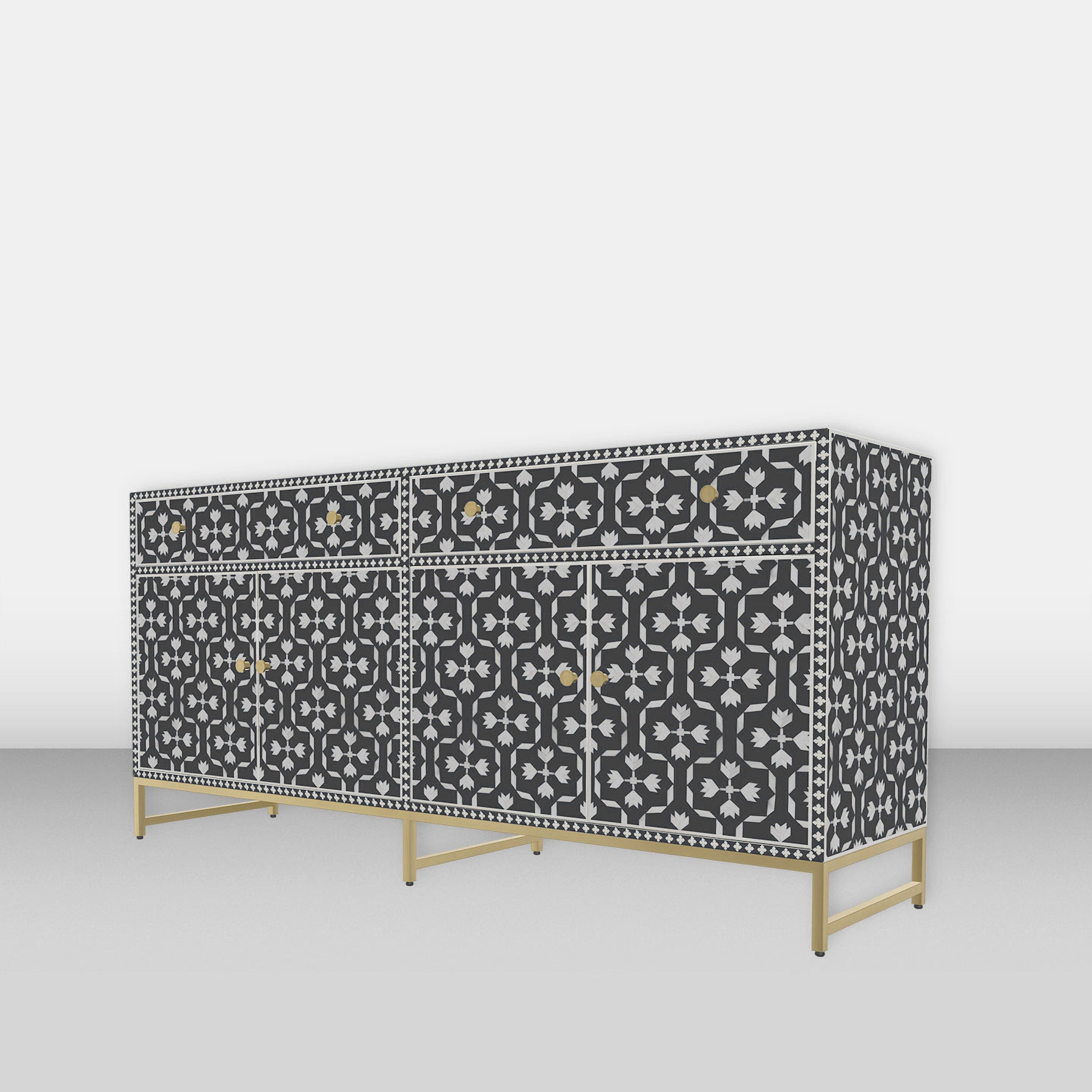 Handcrafted Bone Inlay Storage Cabinet