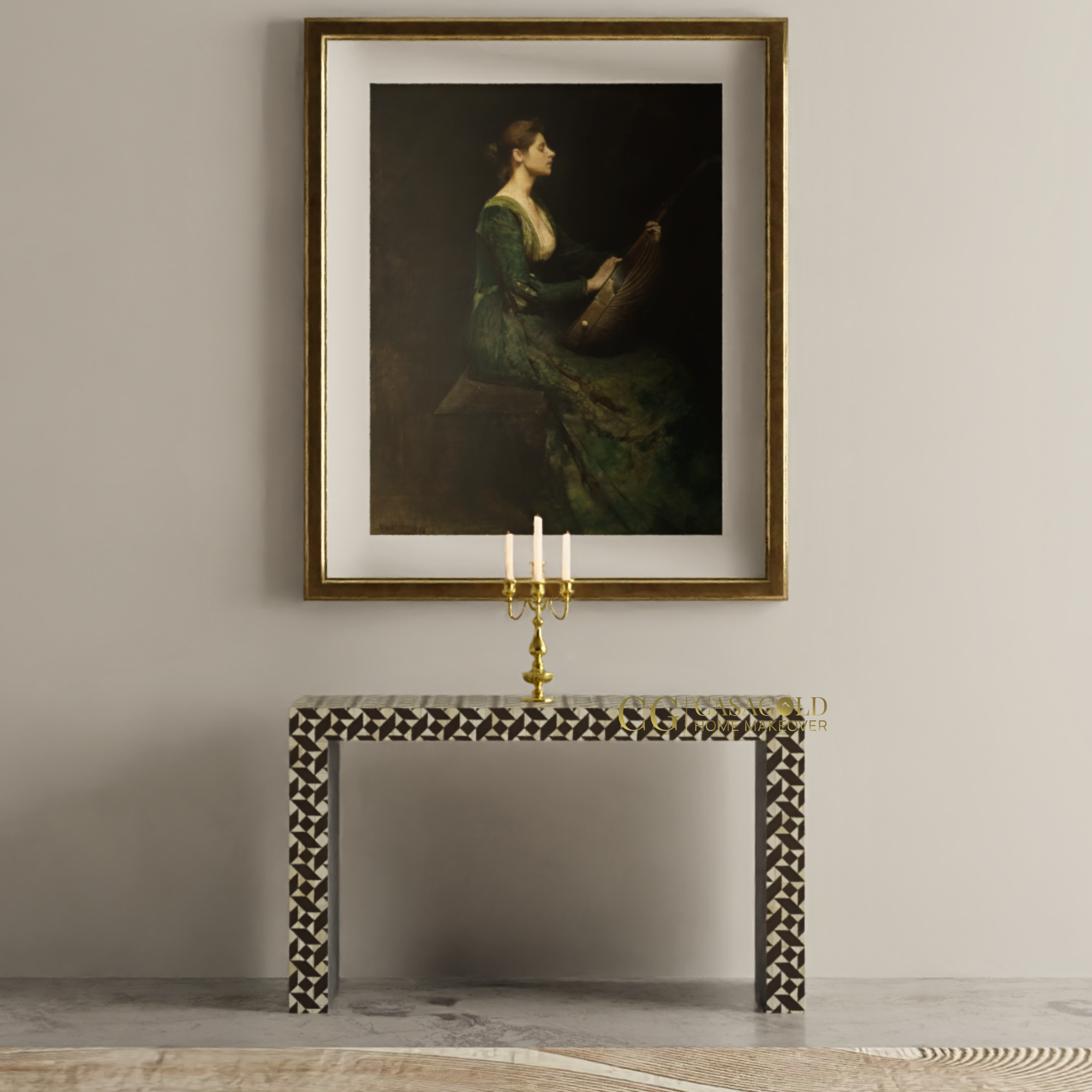 Handmade inlay wooden console table for modern interiors