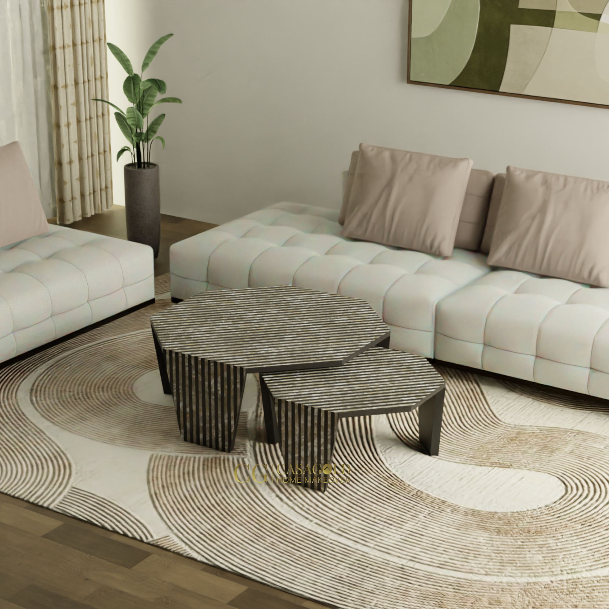 Handmade inlay wooden nesting table for home decor