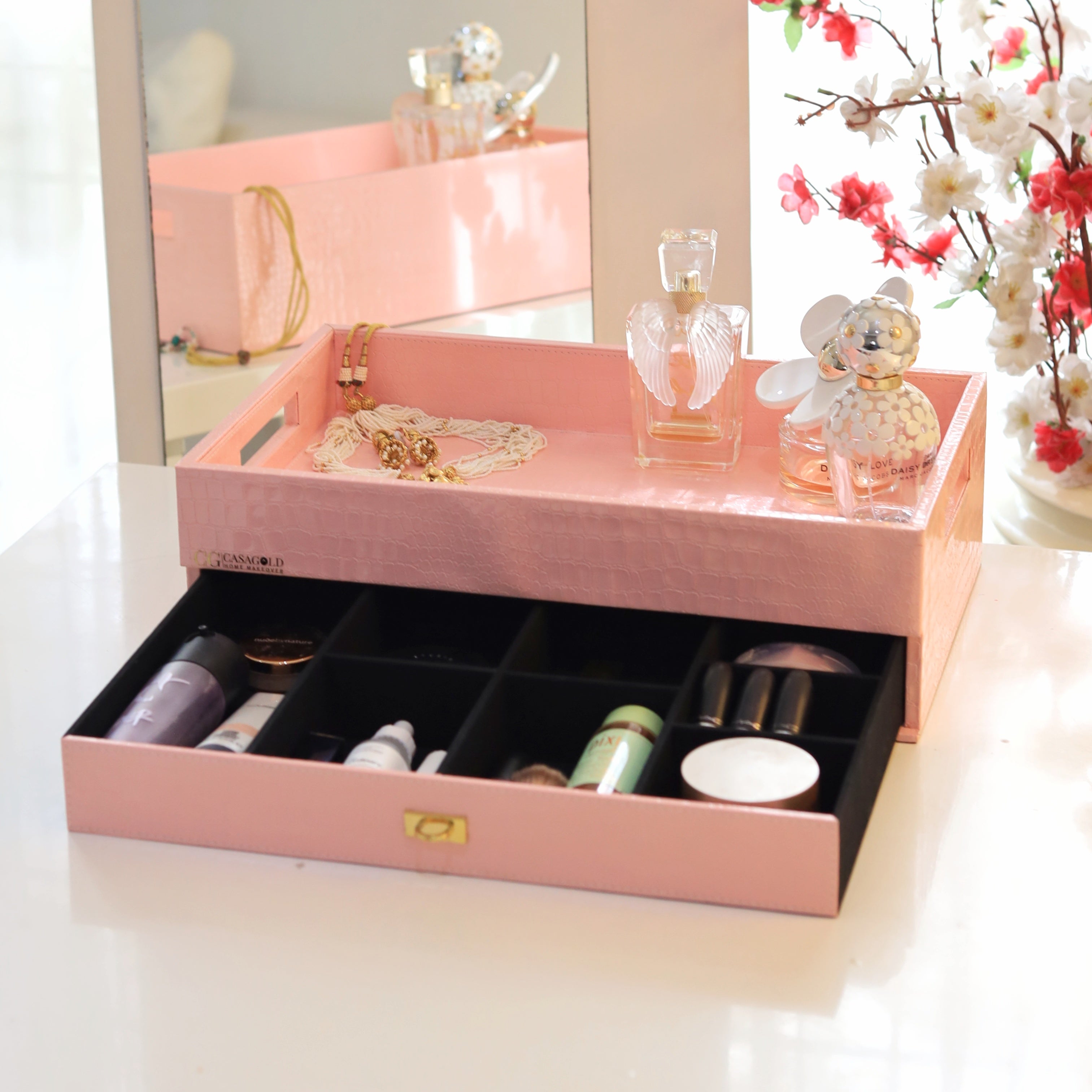 Premium handcrafted tea tray with built-in storage