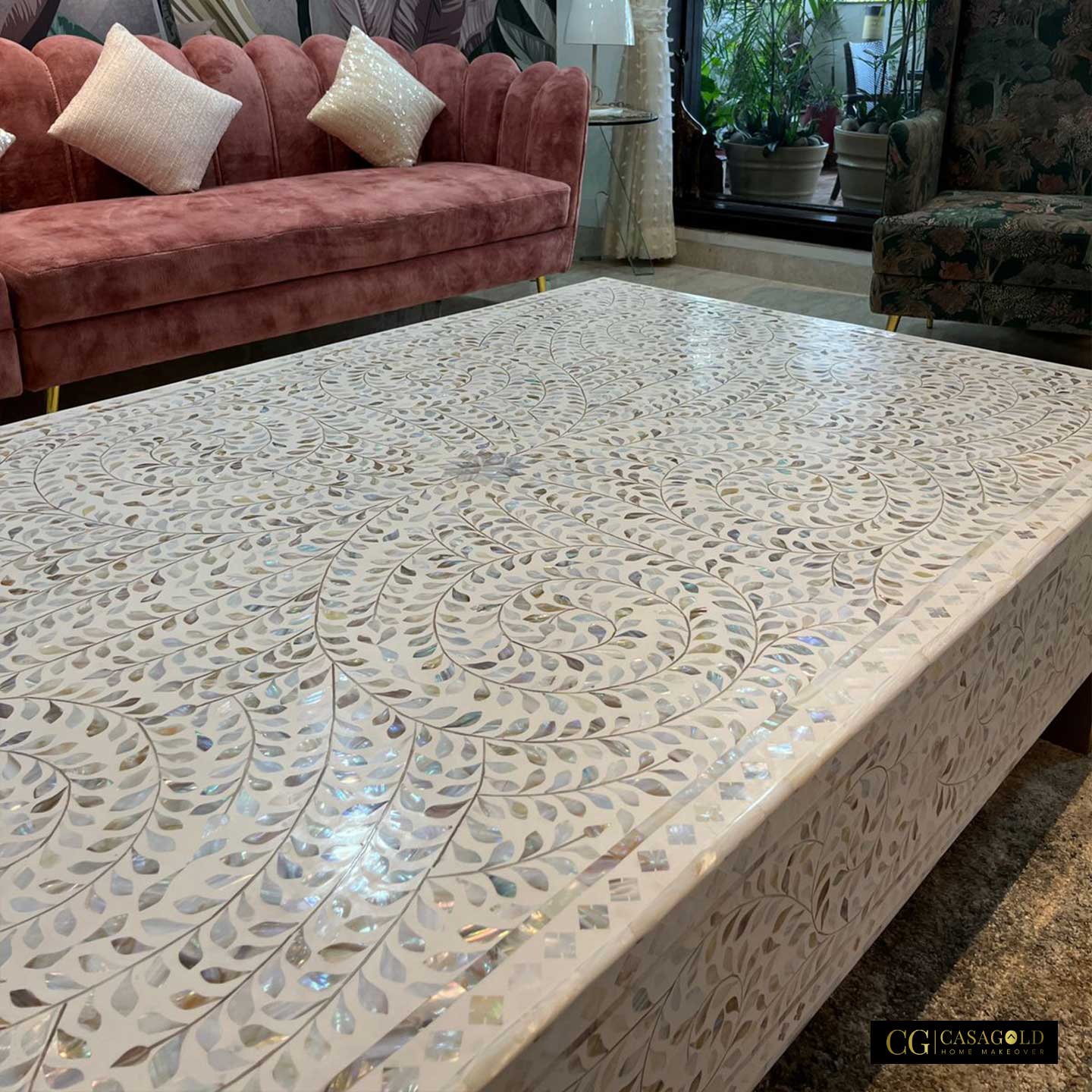 Handcrafted MOP Inlay Rectangular Coffee Table
