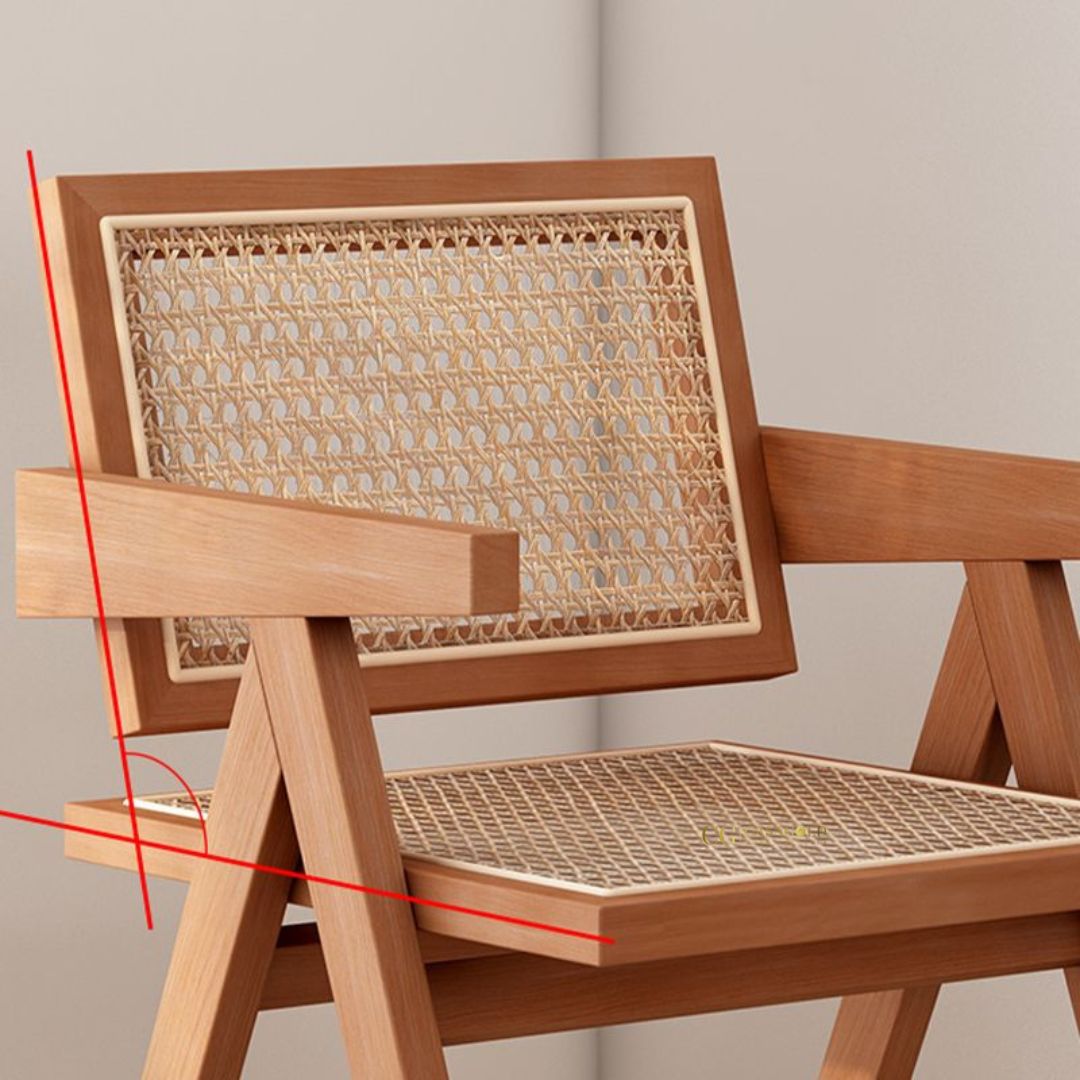 Handcrafted wooden chair with a woven rattan seat