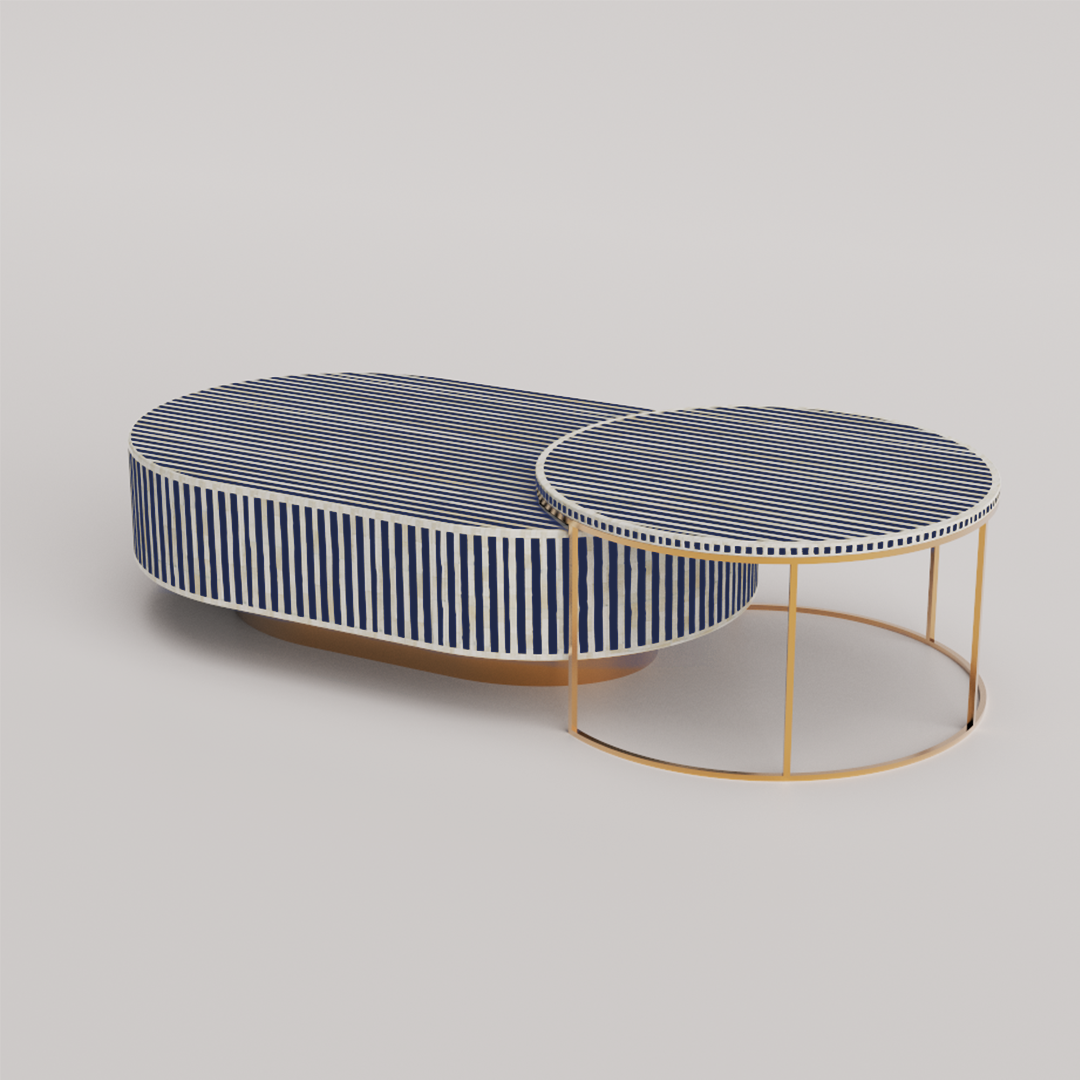 Handmade round coffee table with inlay work