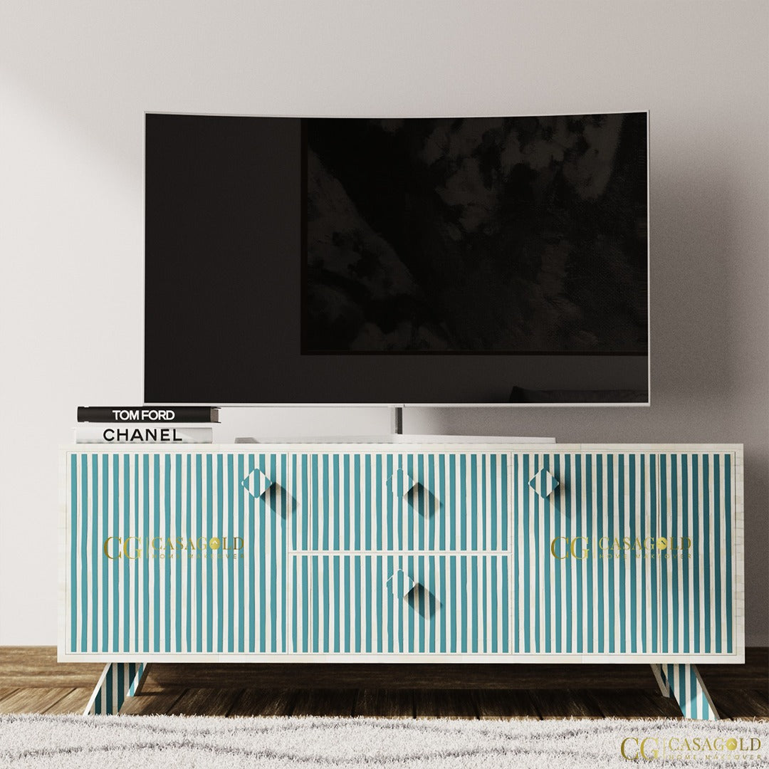 Handcrafted Seagreen Inlay Media Unit