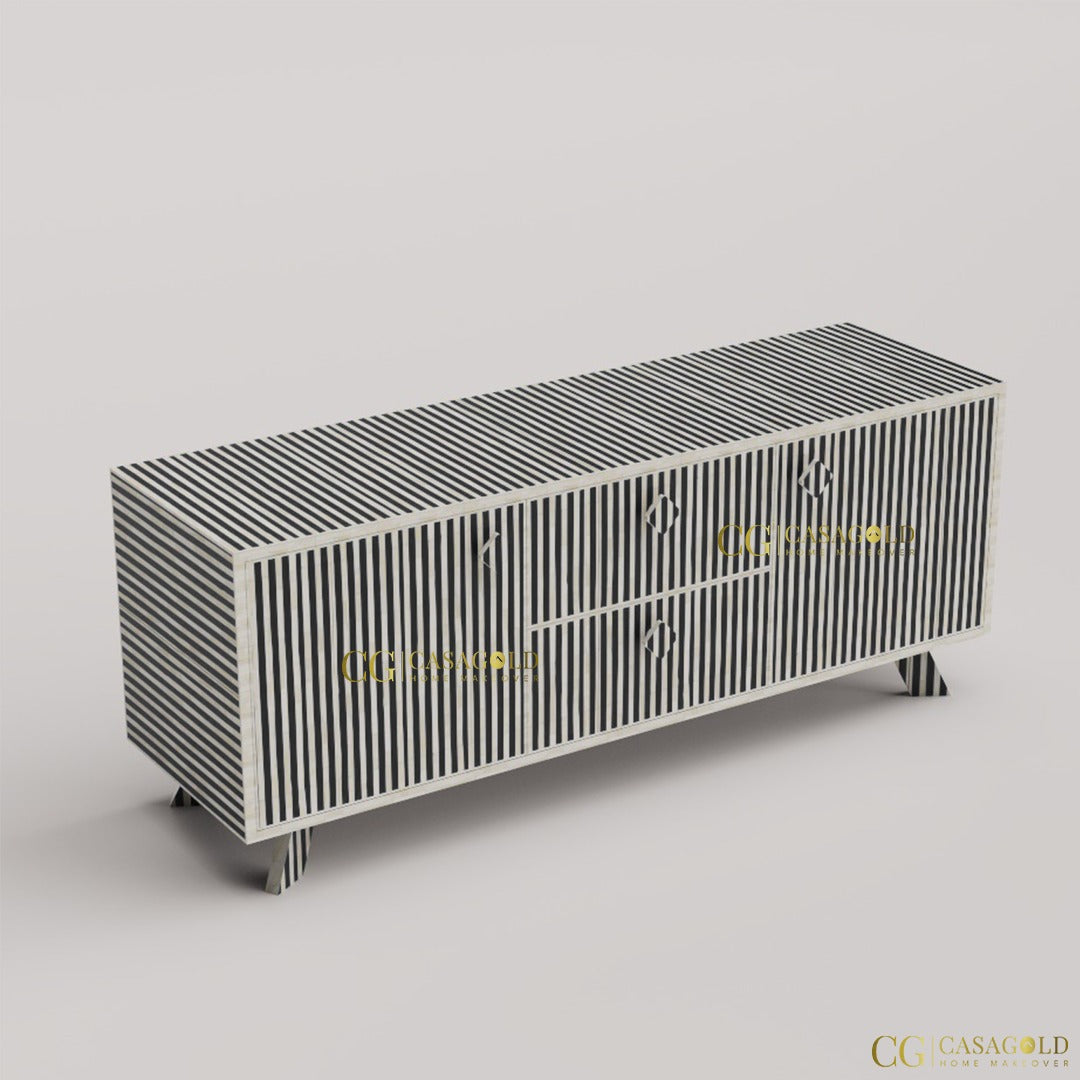 Handcrafted grey inlay media unit for storage