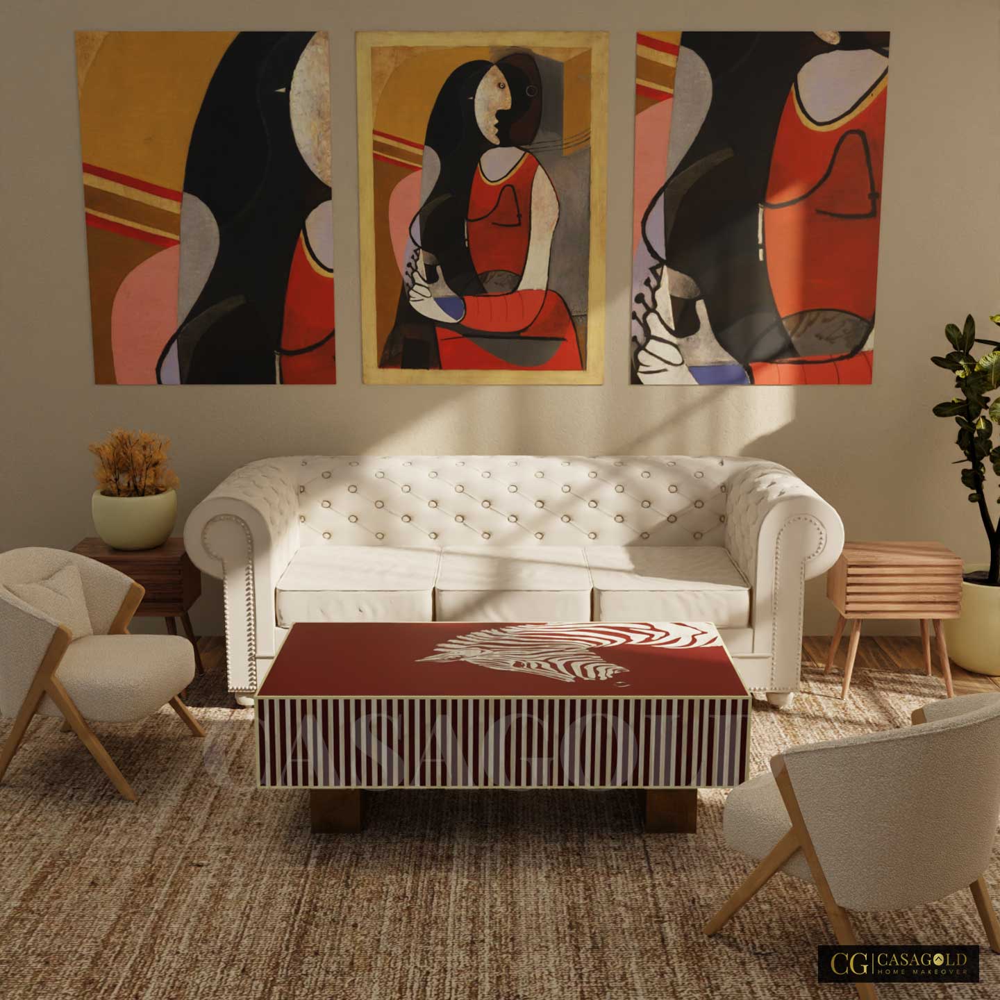 "Handcrafted rectangular coffee table with detailed bone inlay artwork"