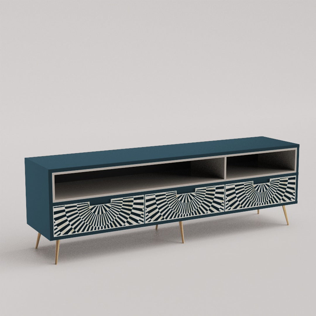 "Handcrafted sunstrike bone inlay media console combining artistry with functionality"