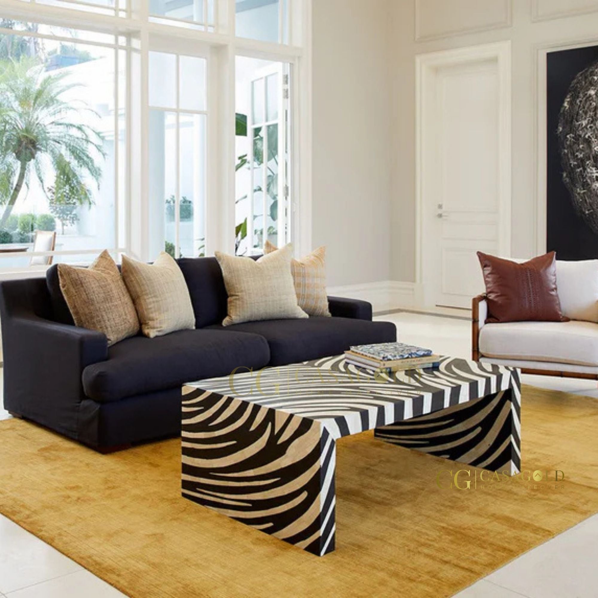 Elegant bone inlay rectangle coffee table for living room