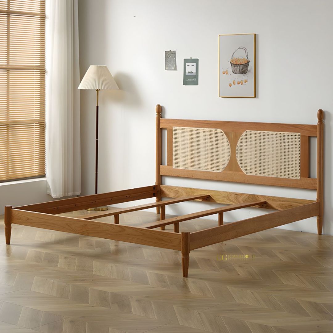 Handmade rattan bed with durable wooden frame