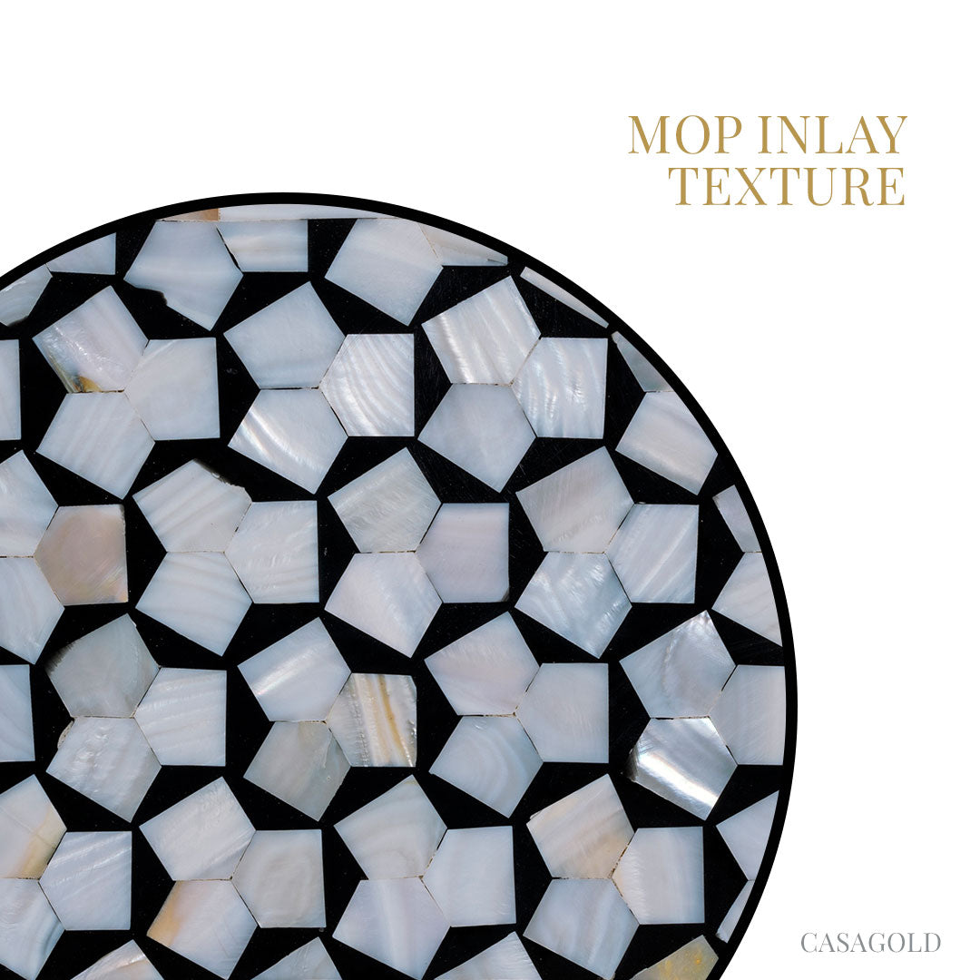 Handmade round coffee table with inlay design
