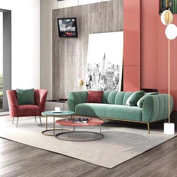 "High-end luxury sofa with polished wooden legs and style"
