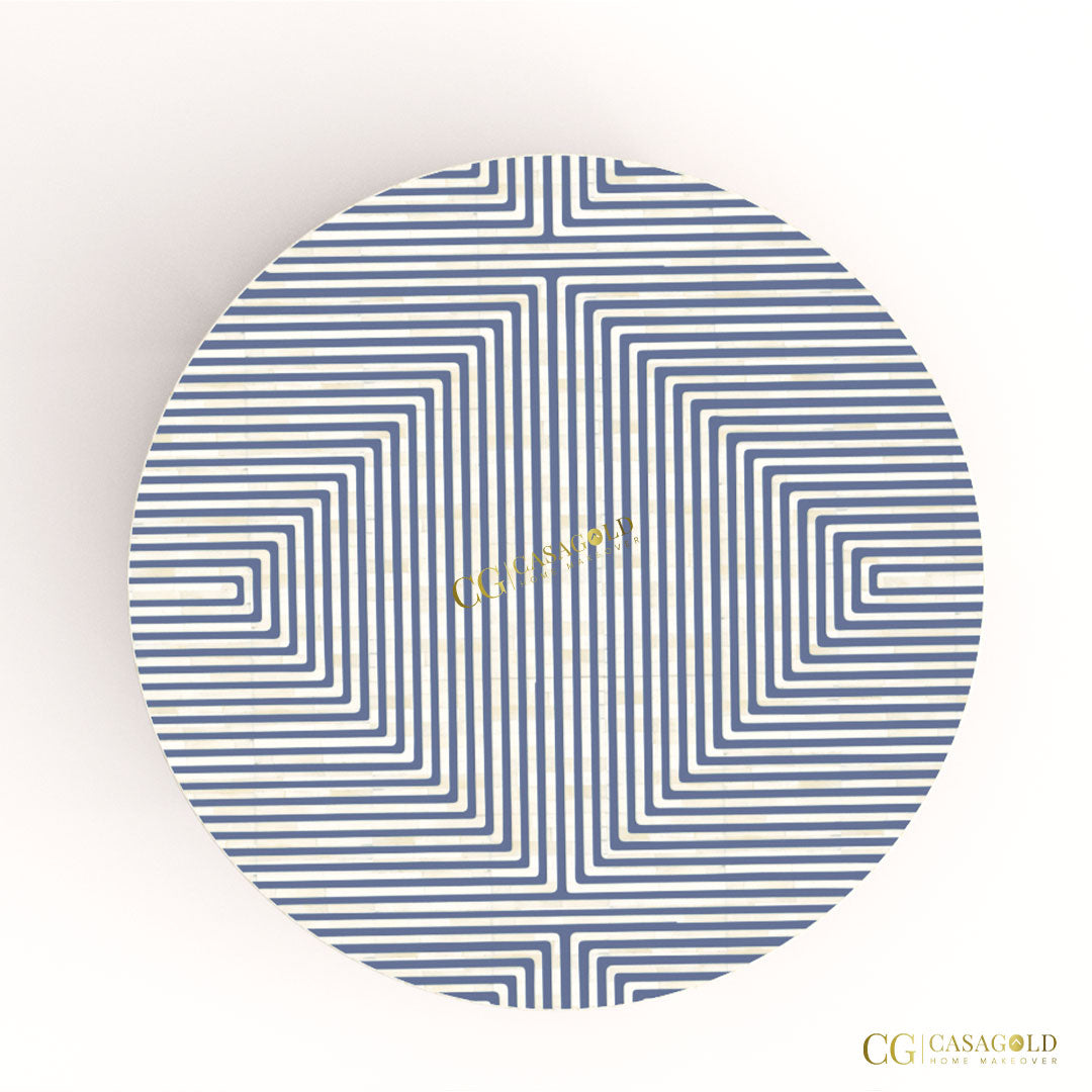 Designer round coffee table with inlay art