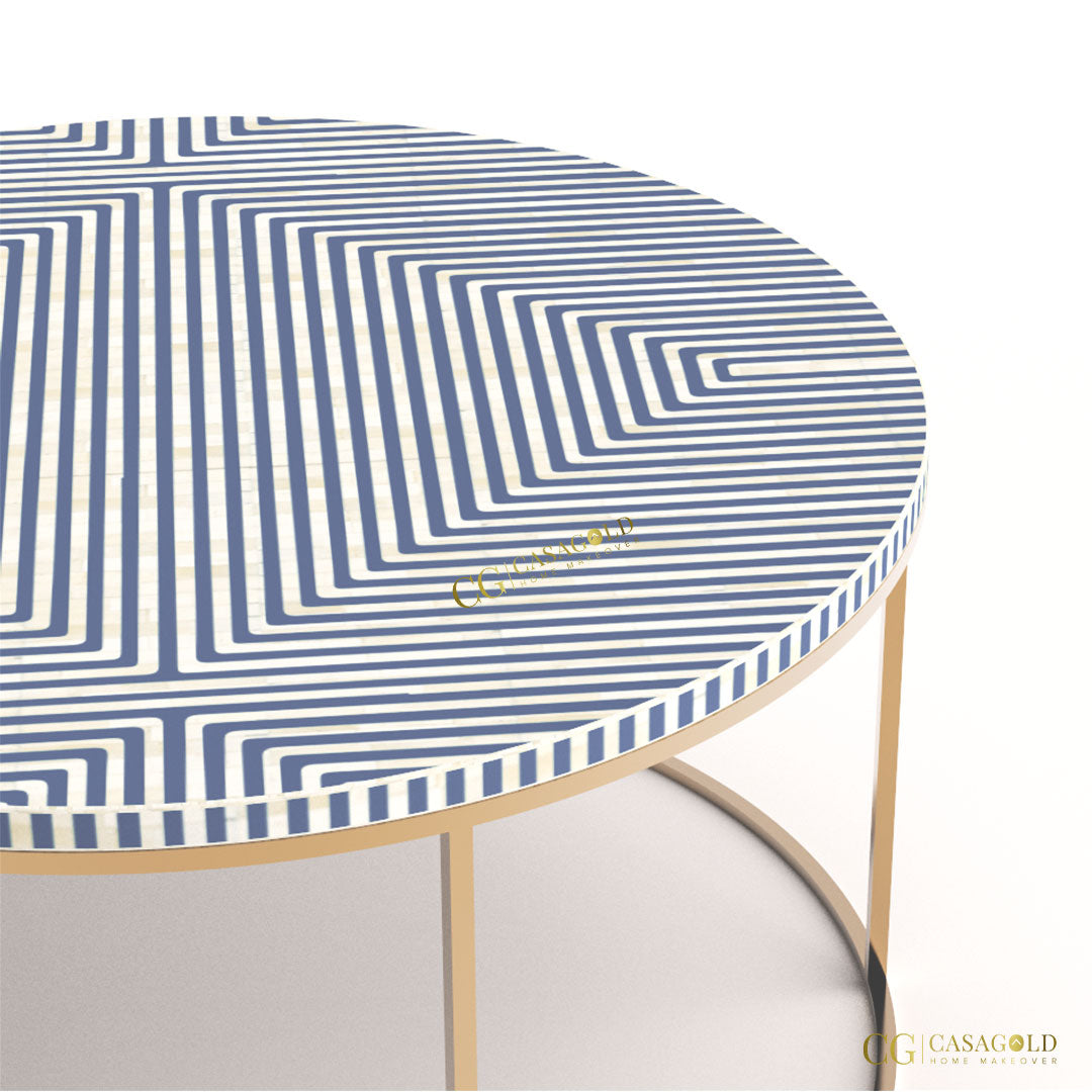 Designer round coffee table with inlay art