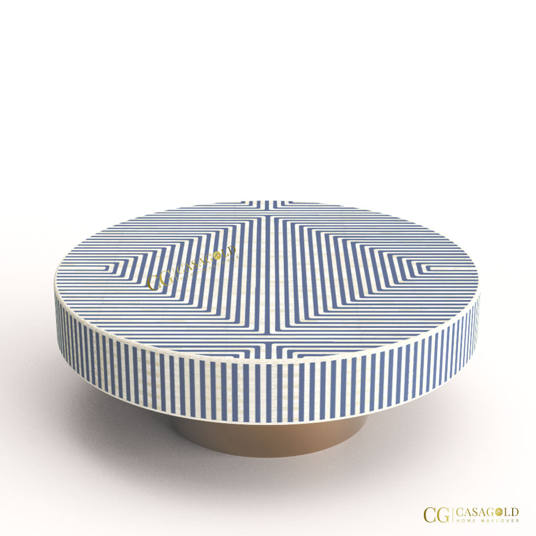 Round marble and bone inlay coffee table