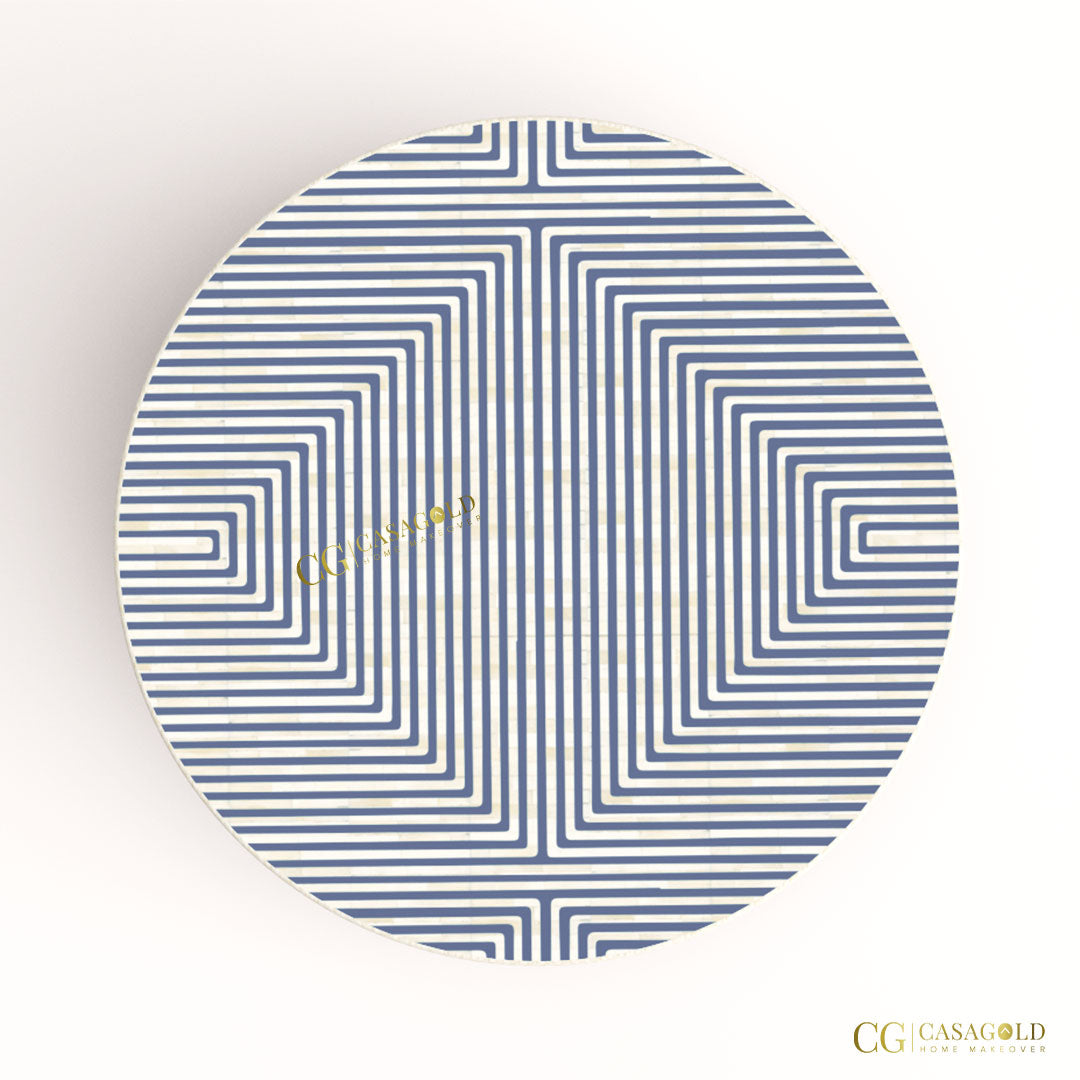 Round marble and bone inlay coffee table