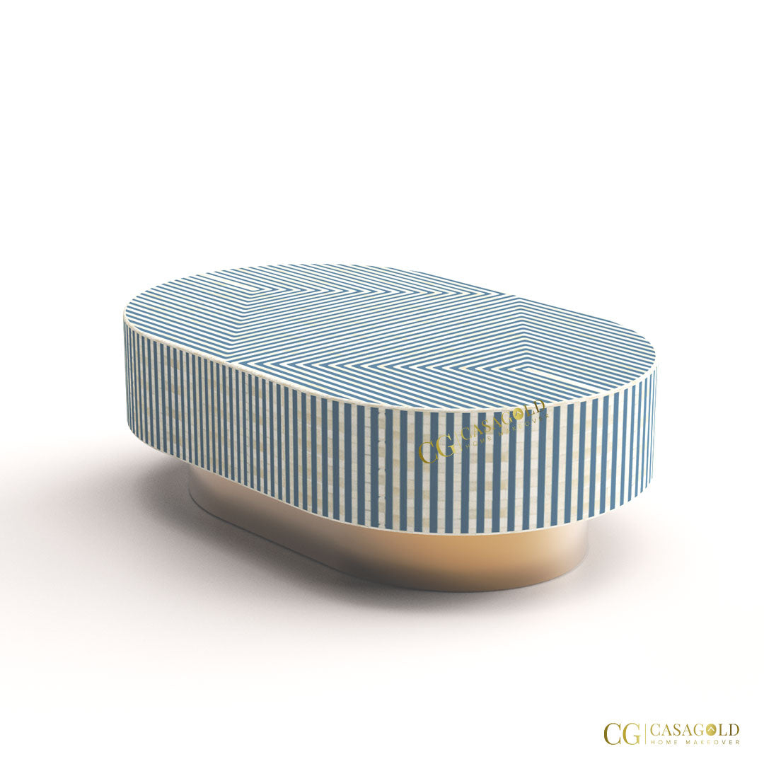 Striped Inlay Oval Shape Coffee Table