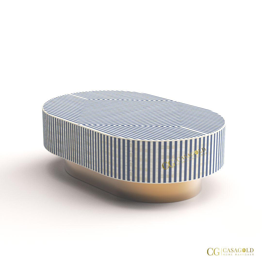 Striped Inlay Oval Shape Coffee Table