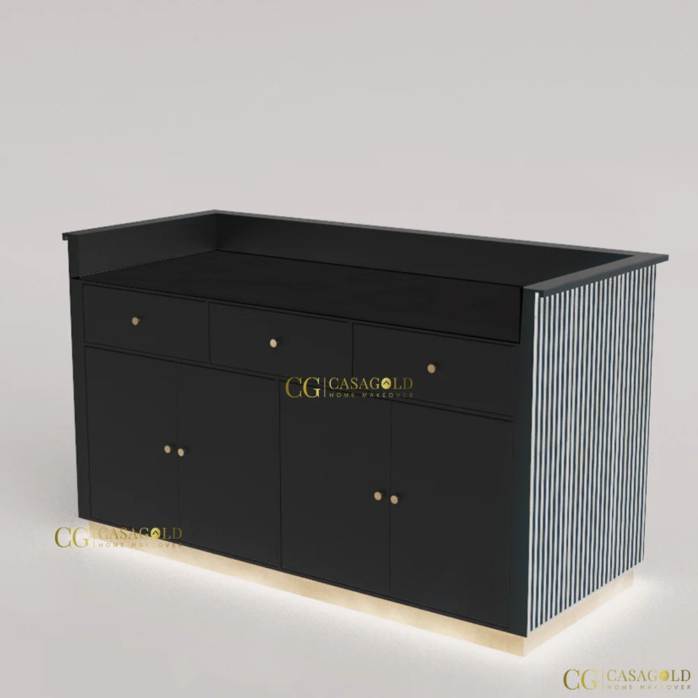Colorful Mosaic Inlay Bar Cabinet for Vibrant Interiors