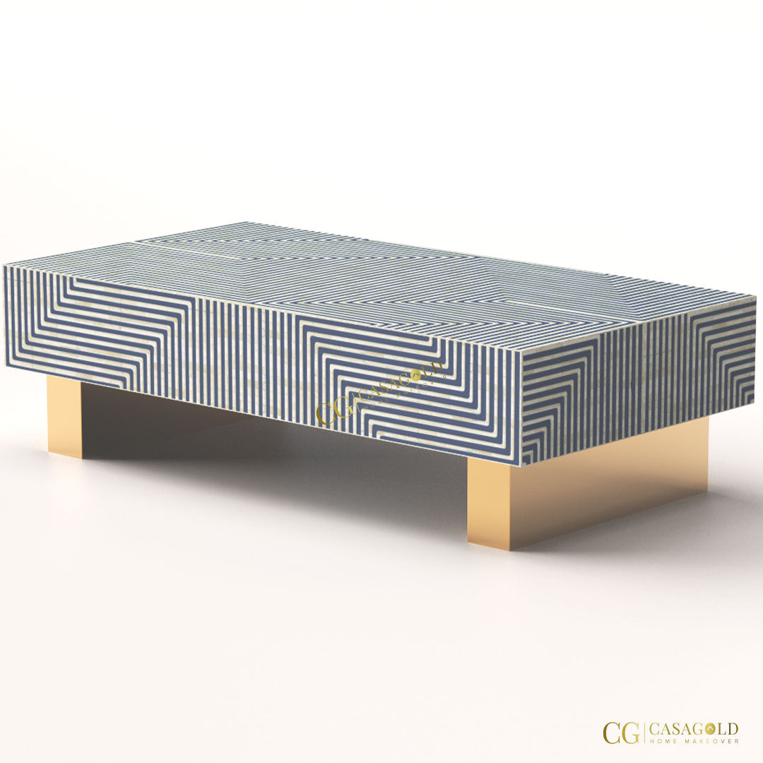 Handcrafted Floral Bone Inlay Rectangular Coffee Table