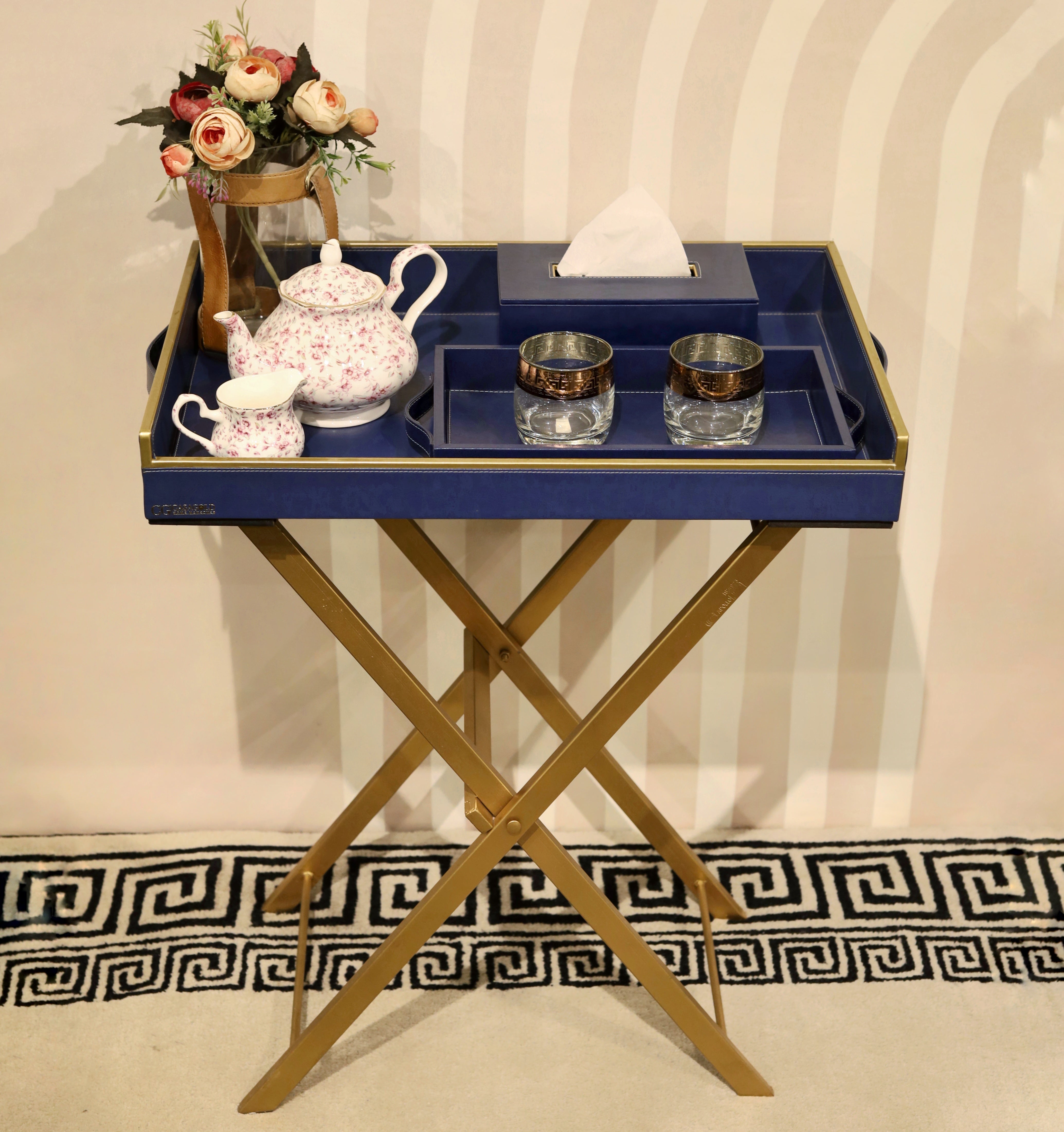 Ink Blue leather tray with sleek design