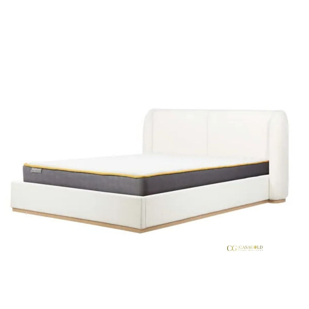 King size boucle bed with a soft, cozy texture