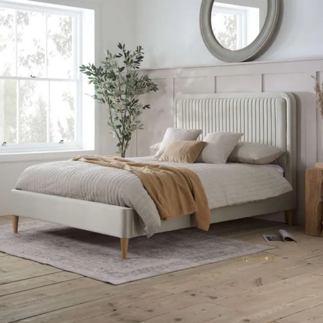 King velvet bed with padded frame for comfort
