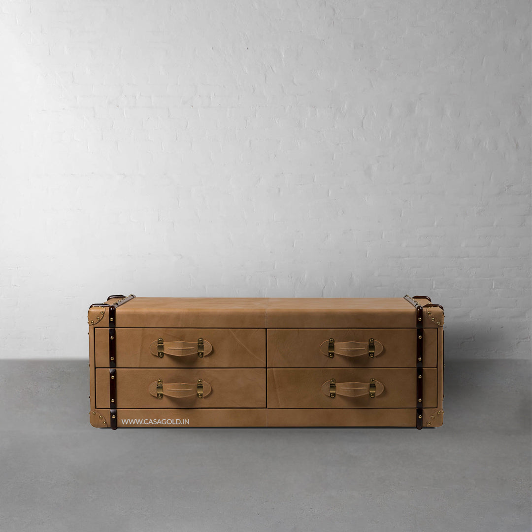 Leather Rectangular Coffee Table with Solid Pattern