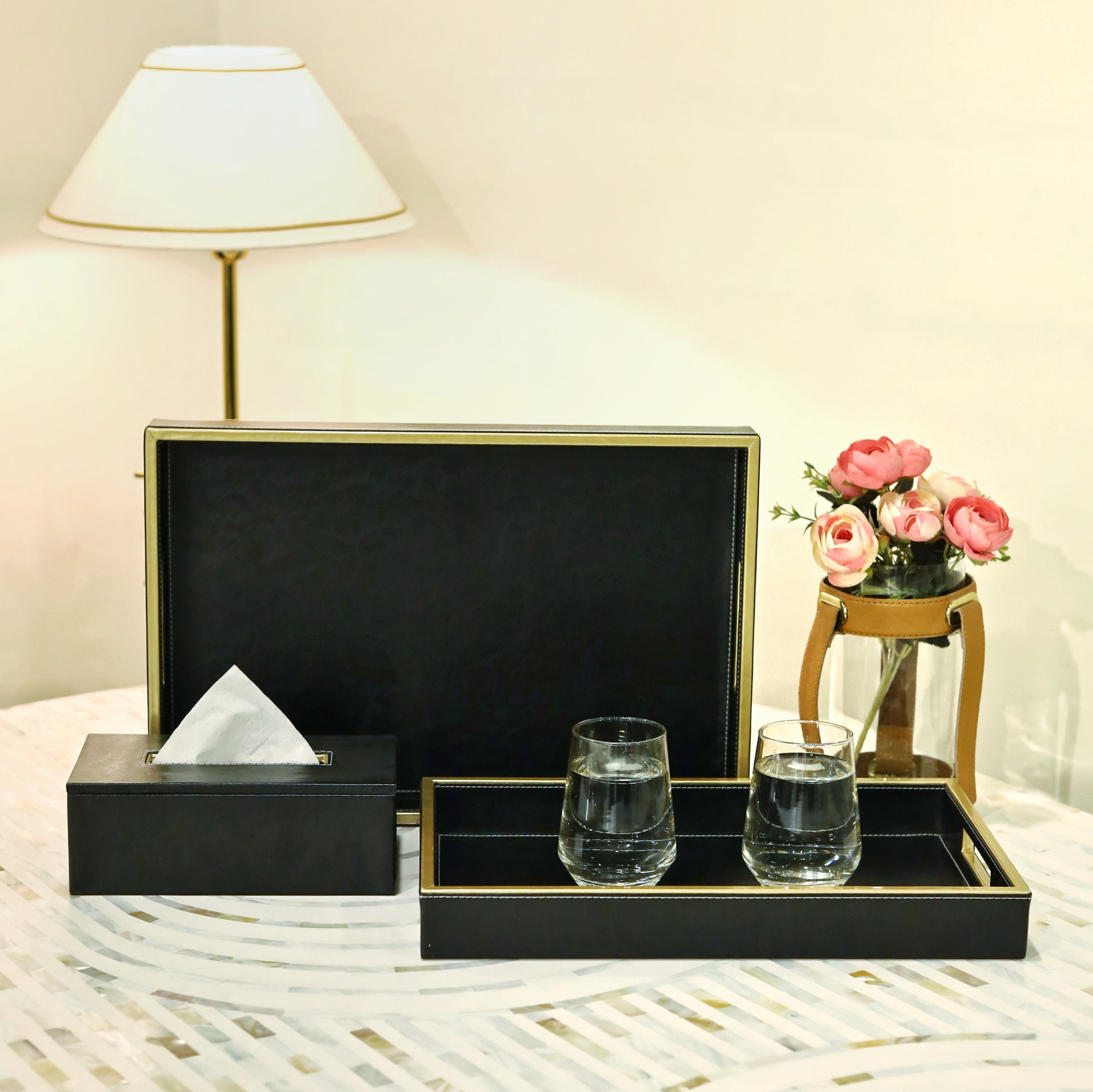 Elegant serving tray with tissue compartment