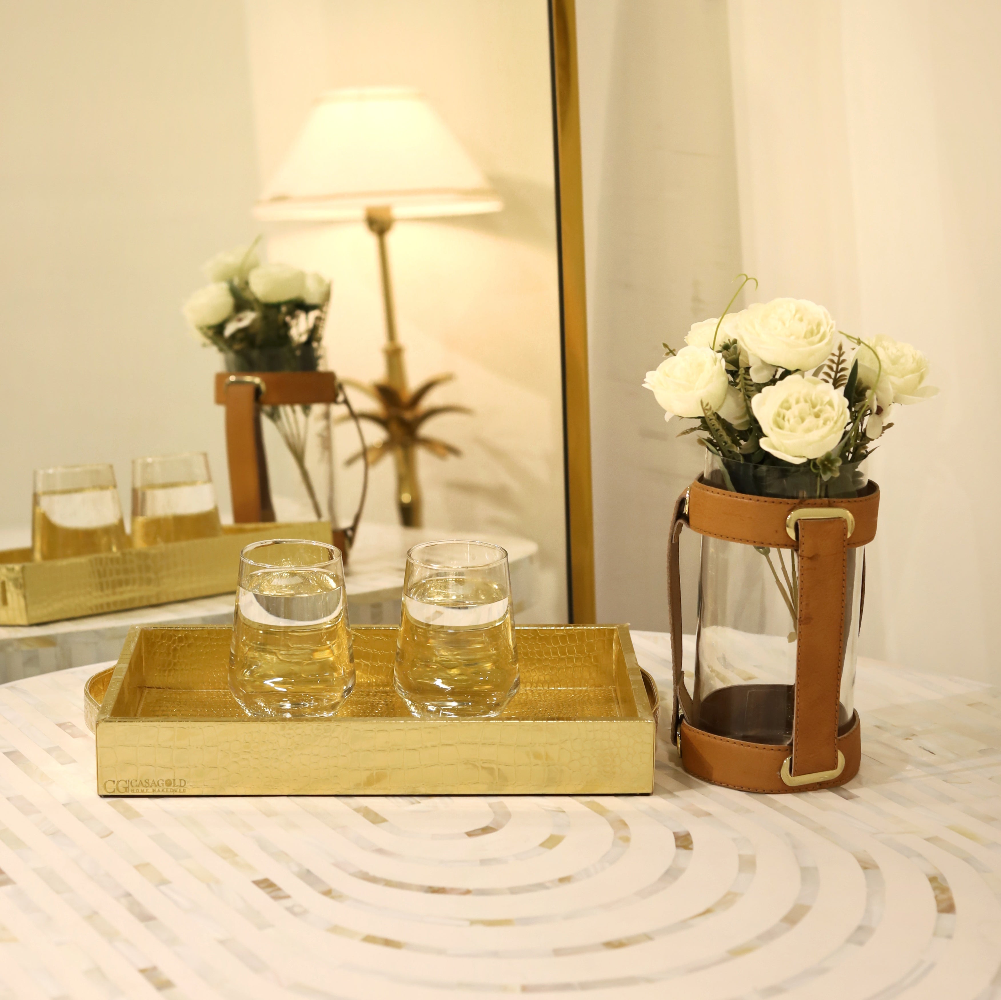 Elegant leather tray with refined Gold details