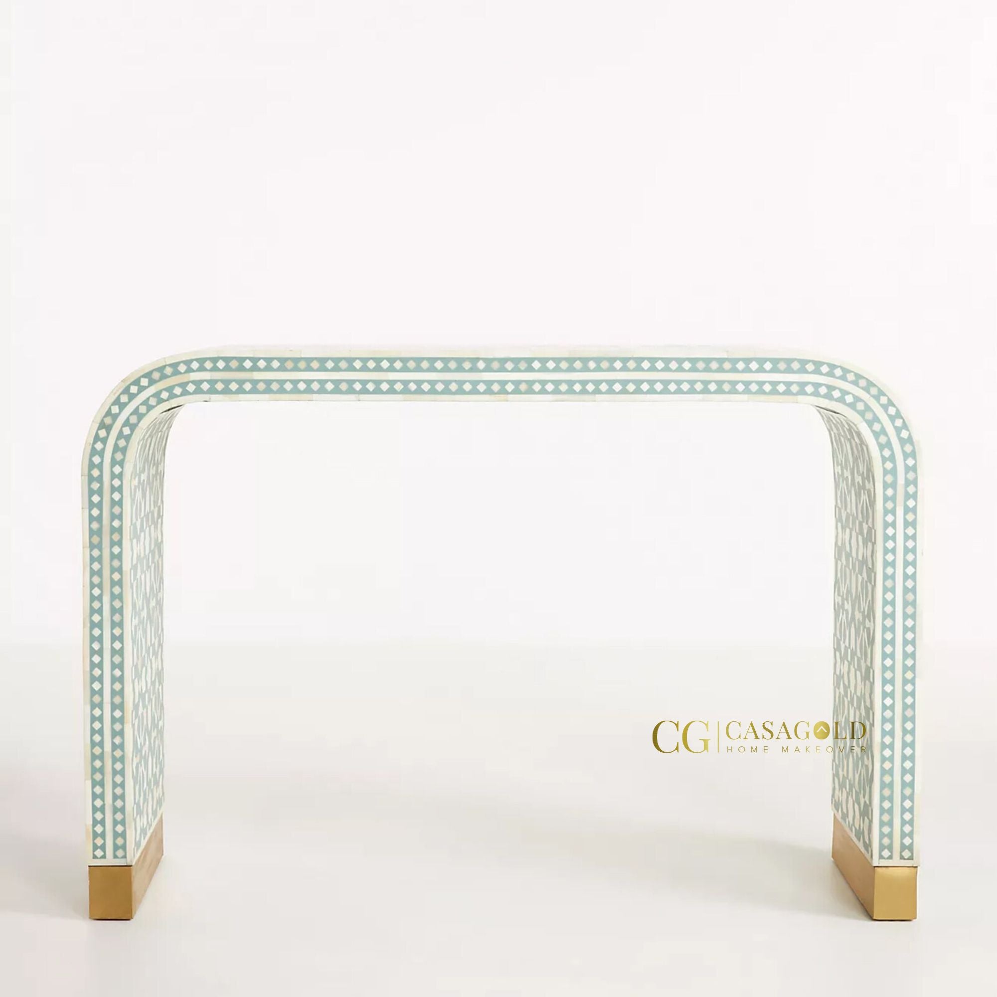 Light Green and White Bone Inlay Console Desk for Workspaces