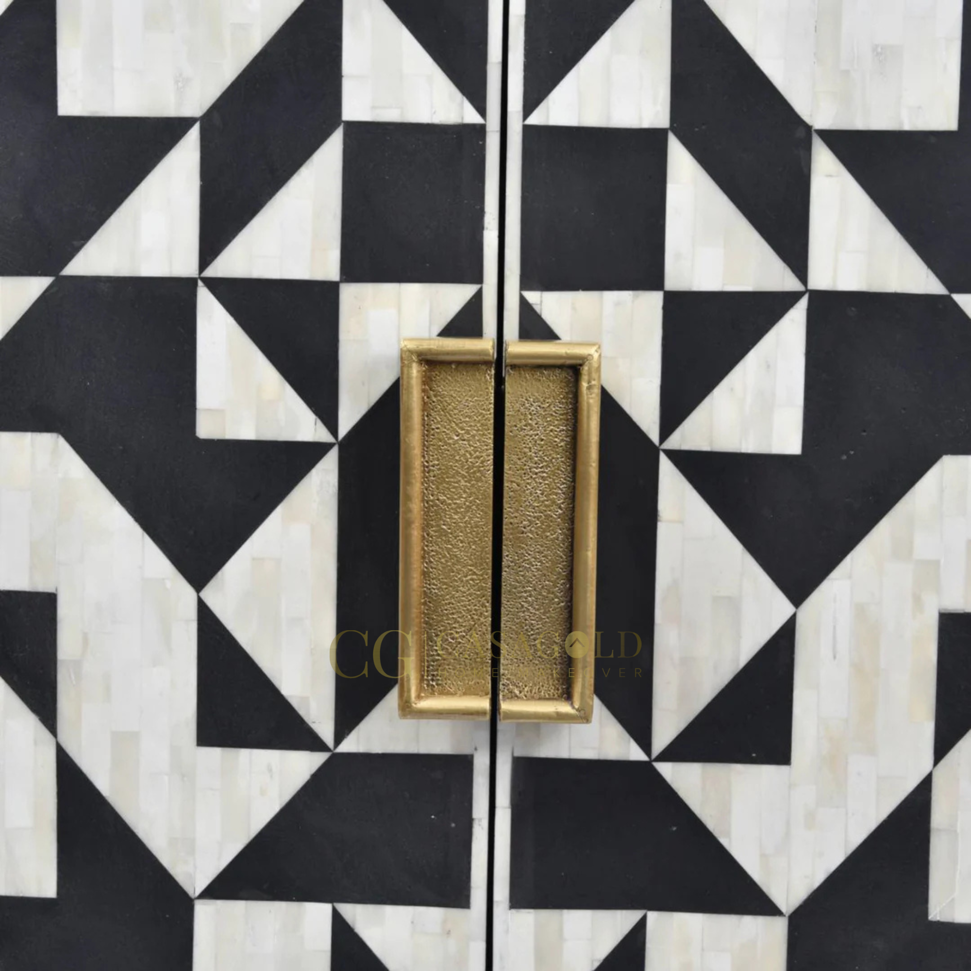Luxe brass and bone inlay sideboard for upscale interiors.