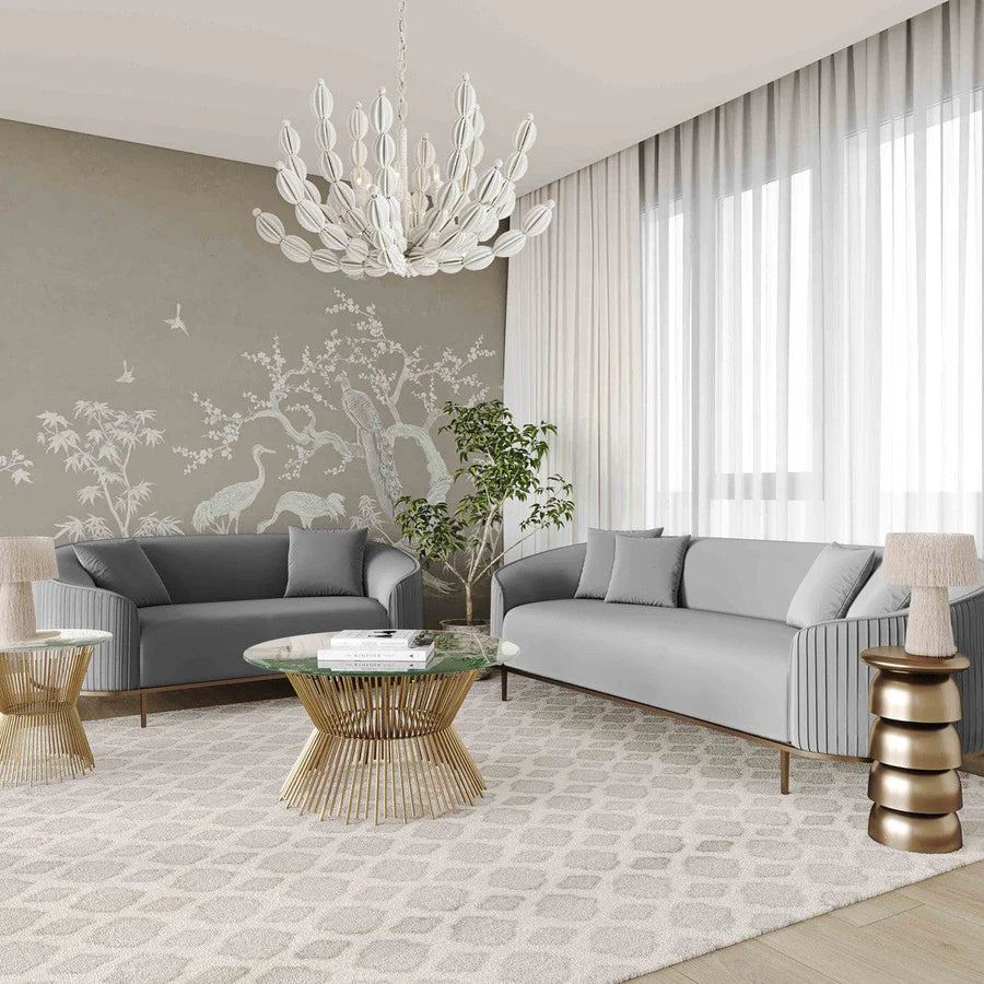 "Curved back luxury sofa with elegant fabric upholstery"